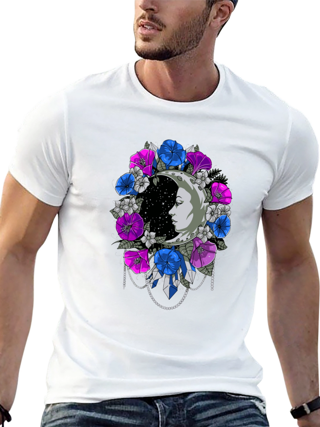 Floral Moon Face Graphic Tee