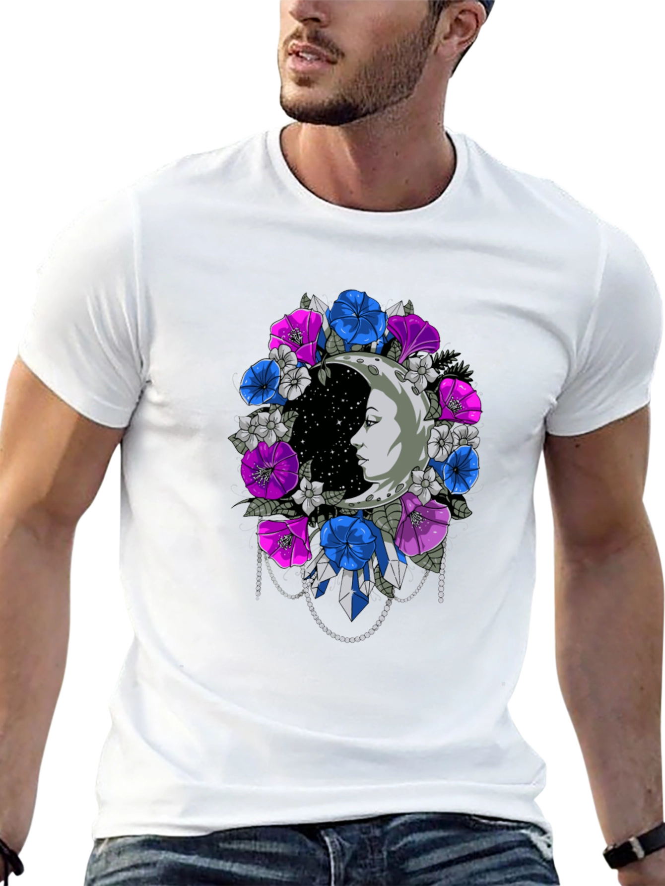 Floral Moon Face Graphic Tee