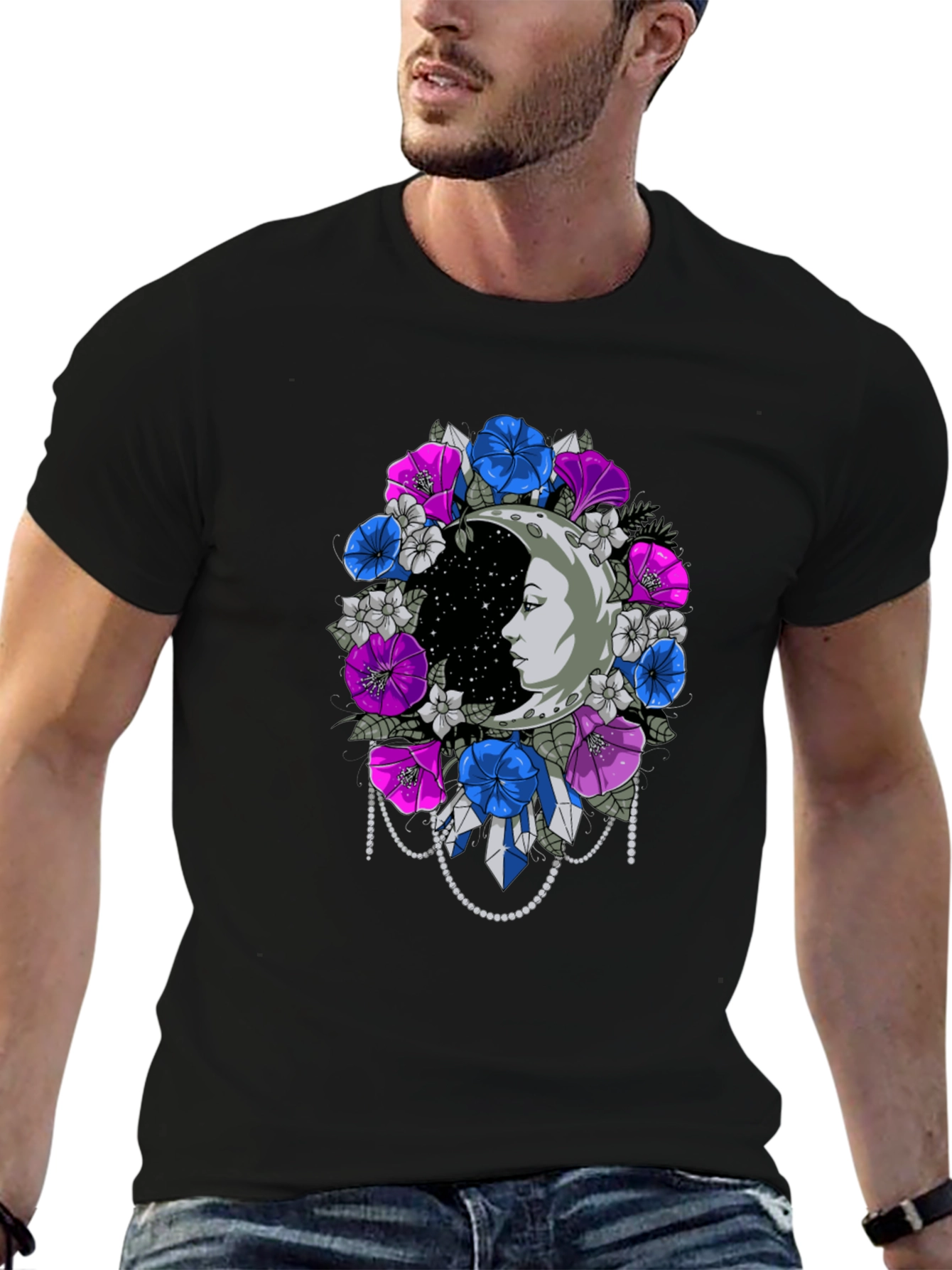 Floral Moon Face Graphic Tee