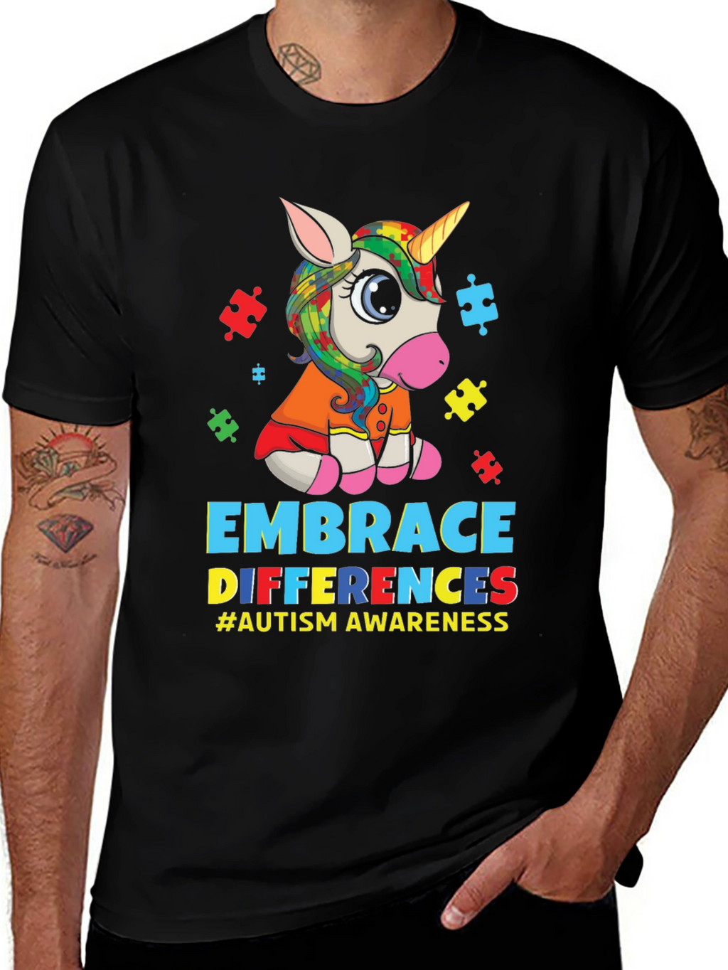 Embrace Differences Autism Awareness Unicorn T-Shirt