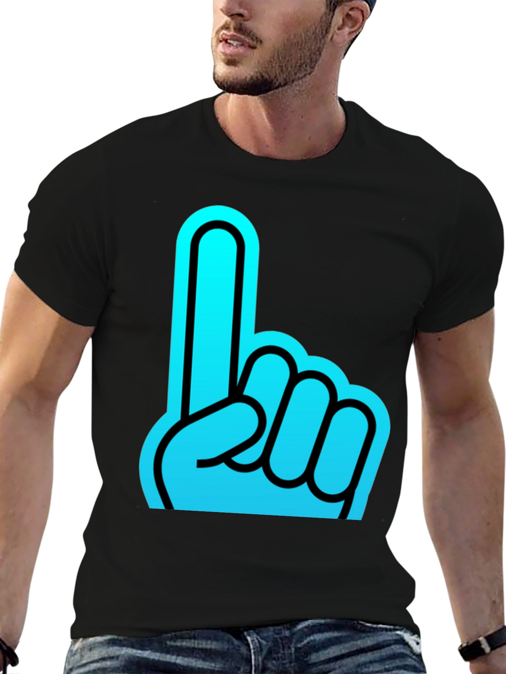 Foam Finger Graphic Black T-Shirt