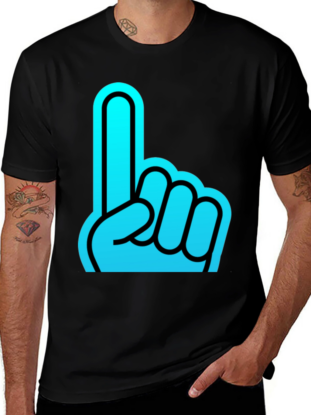 Foam Finger Graphic Black T-Shirt