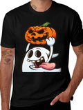 Spooky Ghost & Pumpkin Graphic Tee - Halloween Shirt