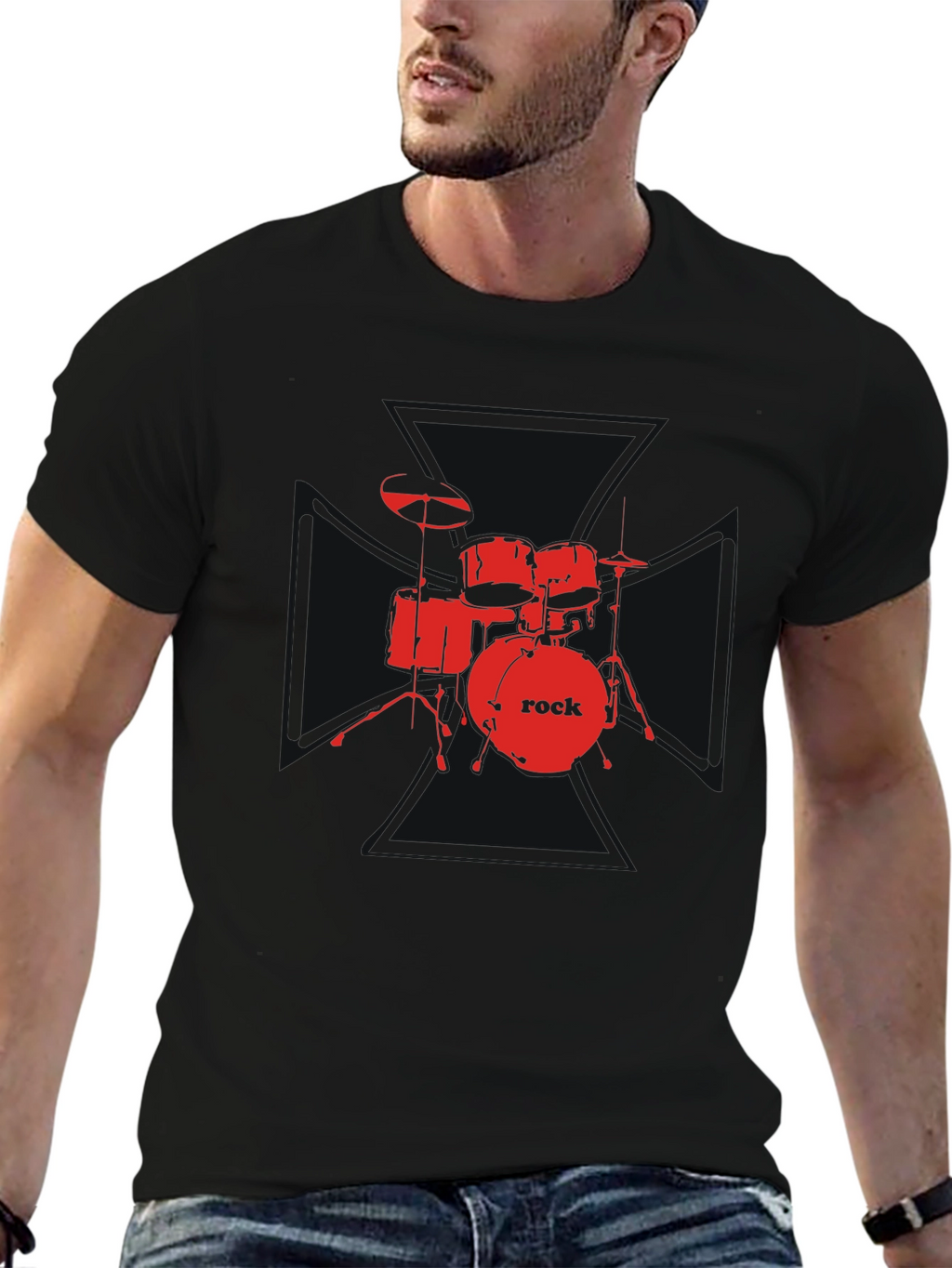 Rock Drum Set Graphic Tee - Black