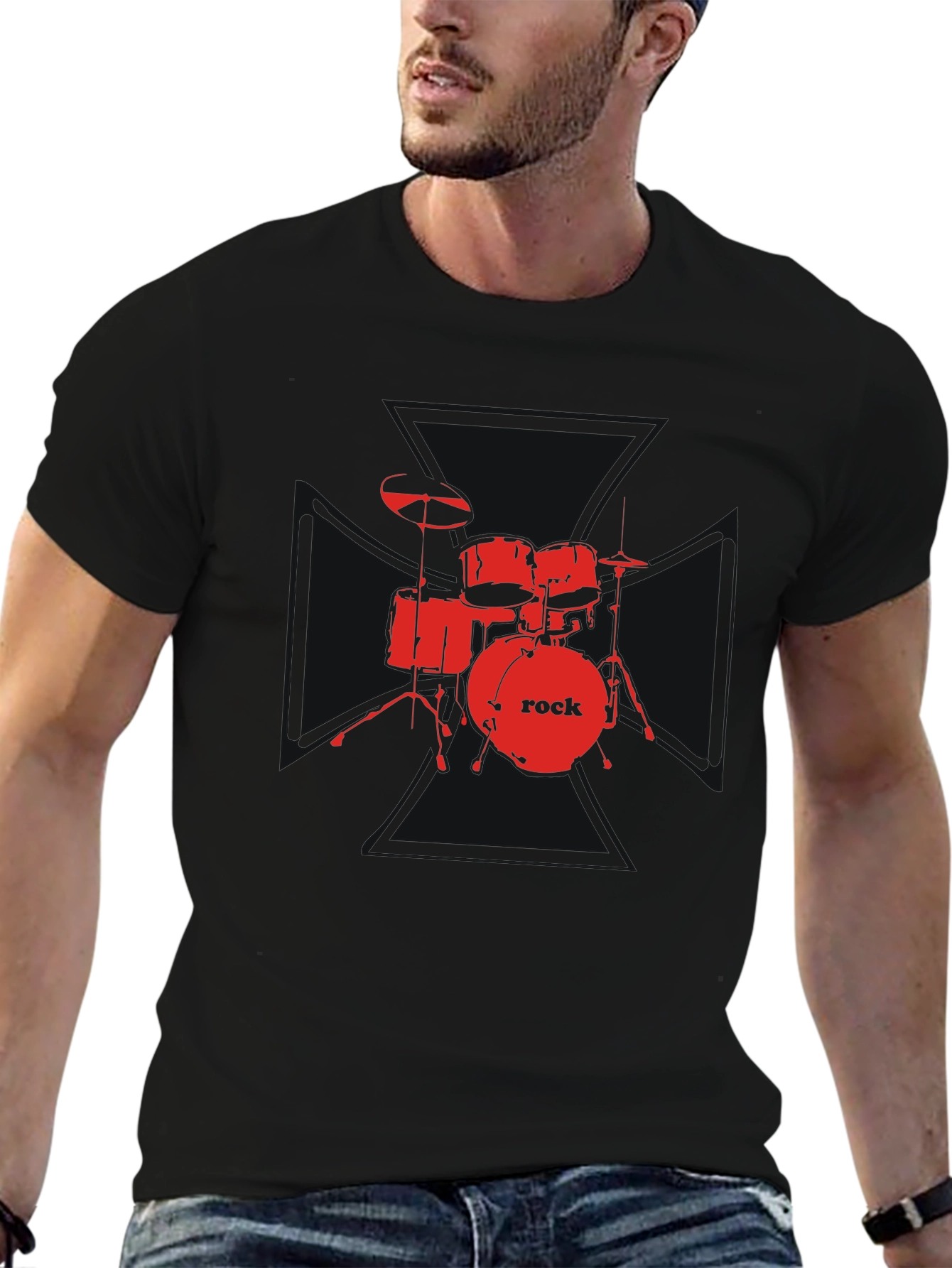 Rock Drum Set Graphic Tee - Black