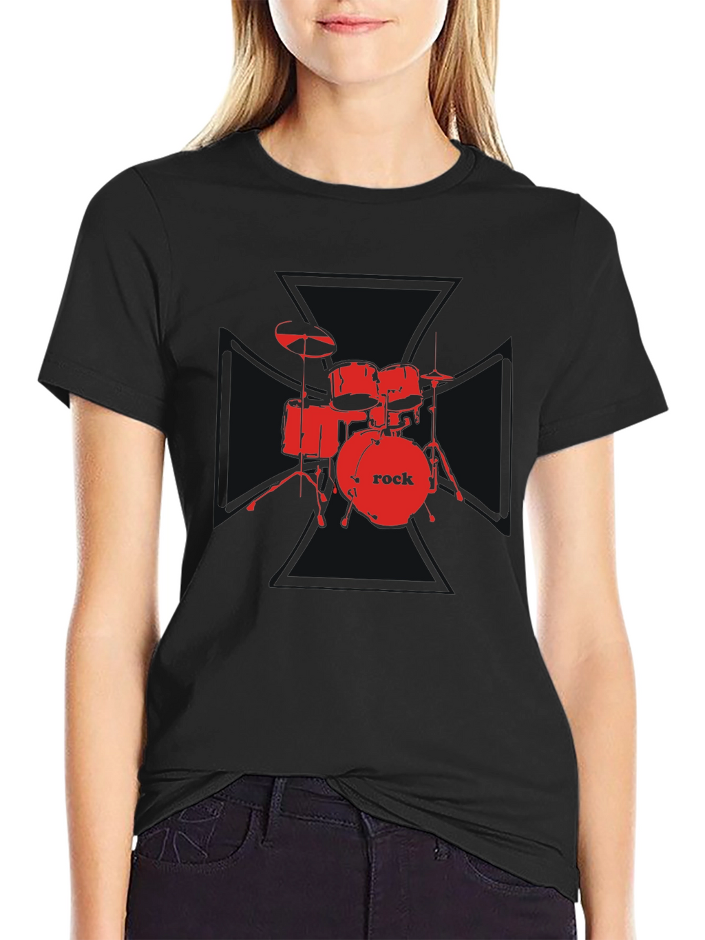 Rock Drum Set Graphic Tee - Black