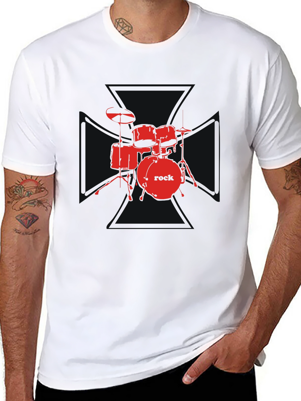 Rock Drum Set Graphic Tee - Black