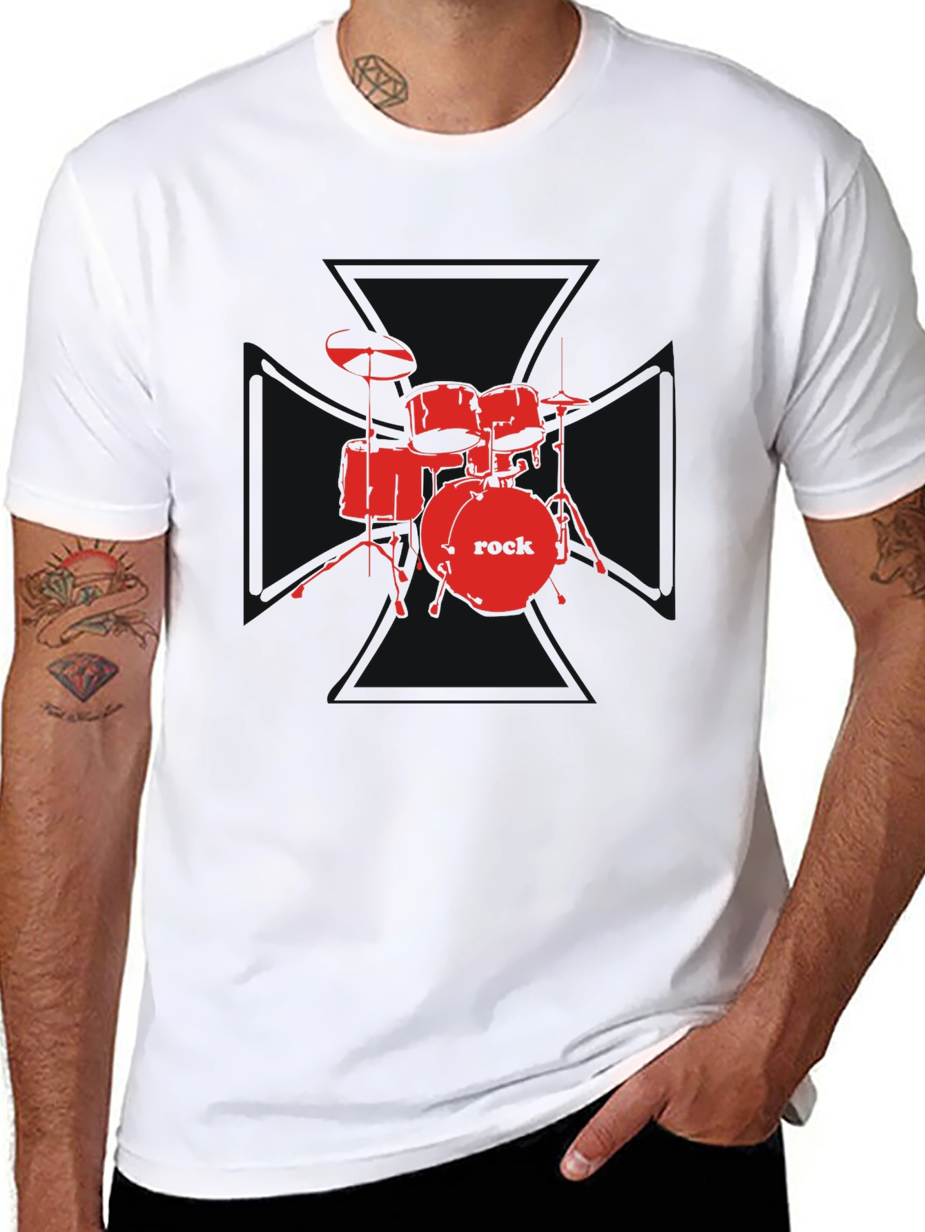 Rock Drum Set Graphic Tee - Black