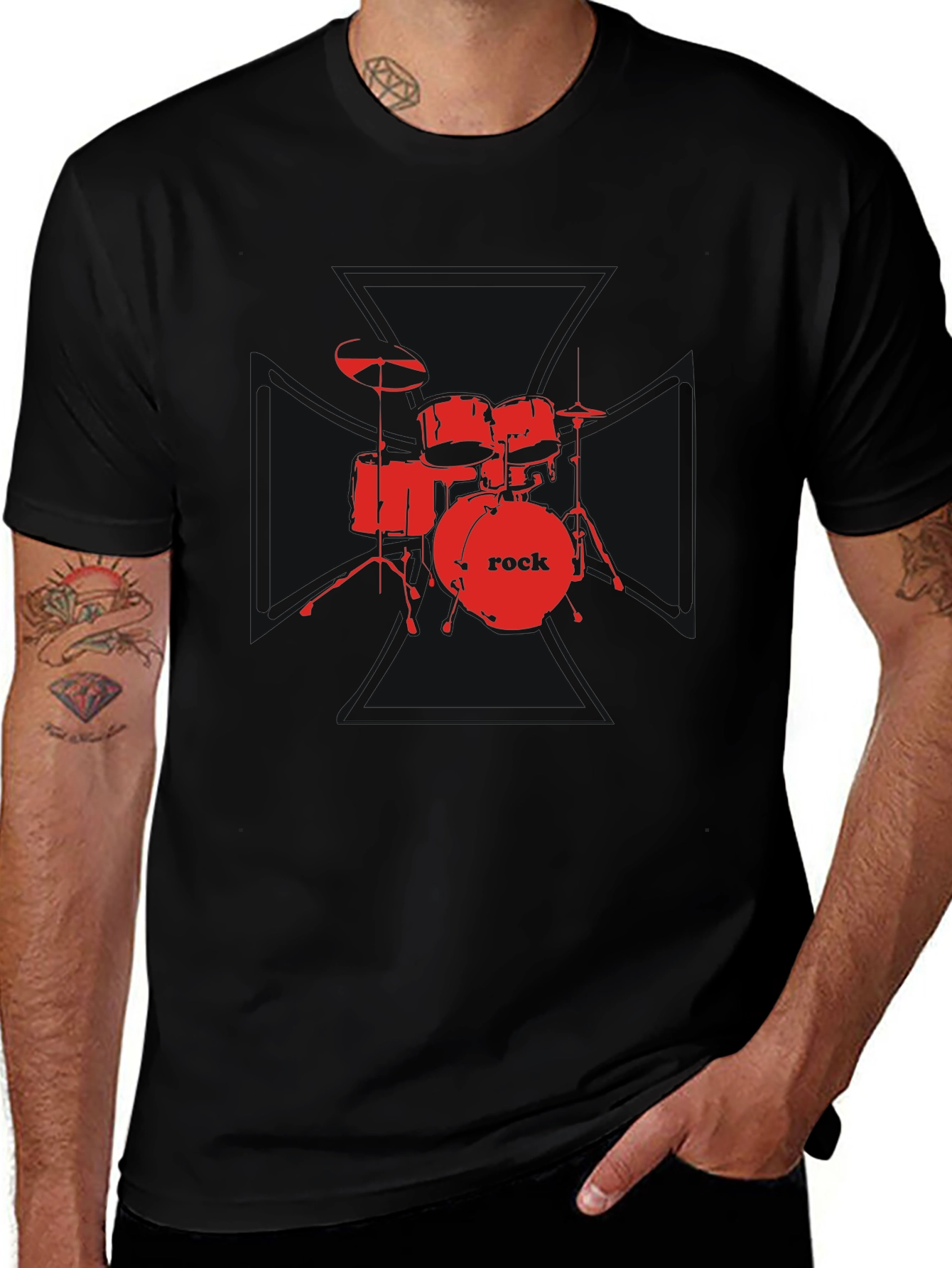 Rock Drum Set Graphic Tee - Black