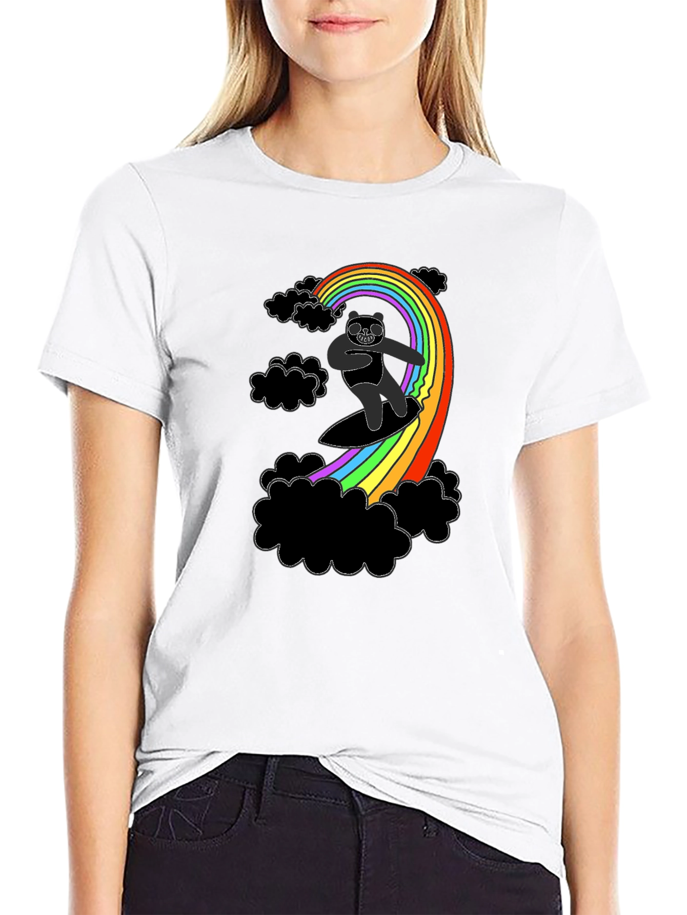 Rainbow Surfing Panda T-Shirt