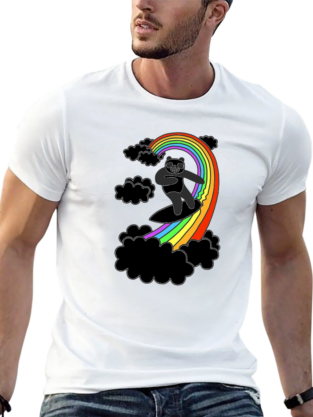 Rainbow Surfing Panda T-Shirt