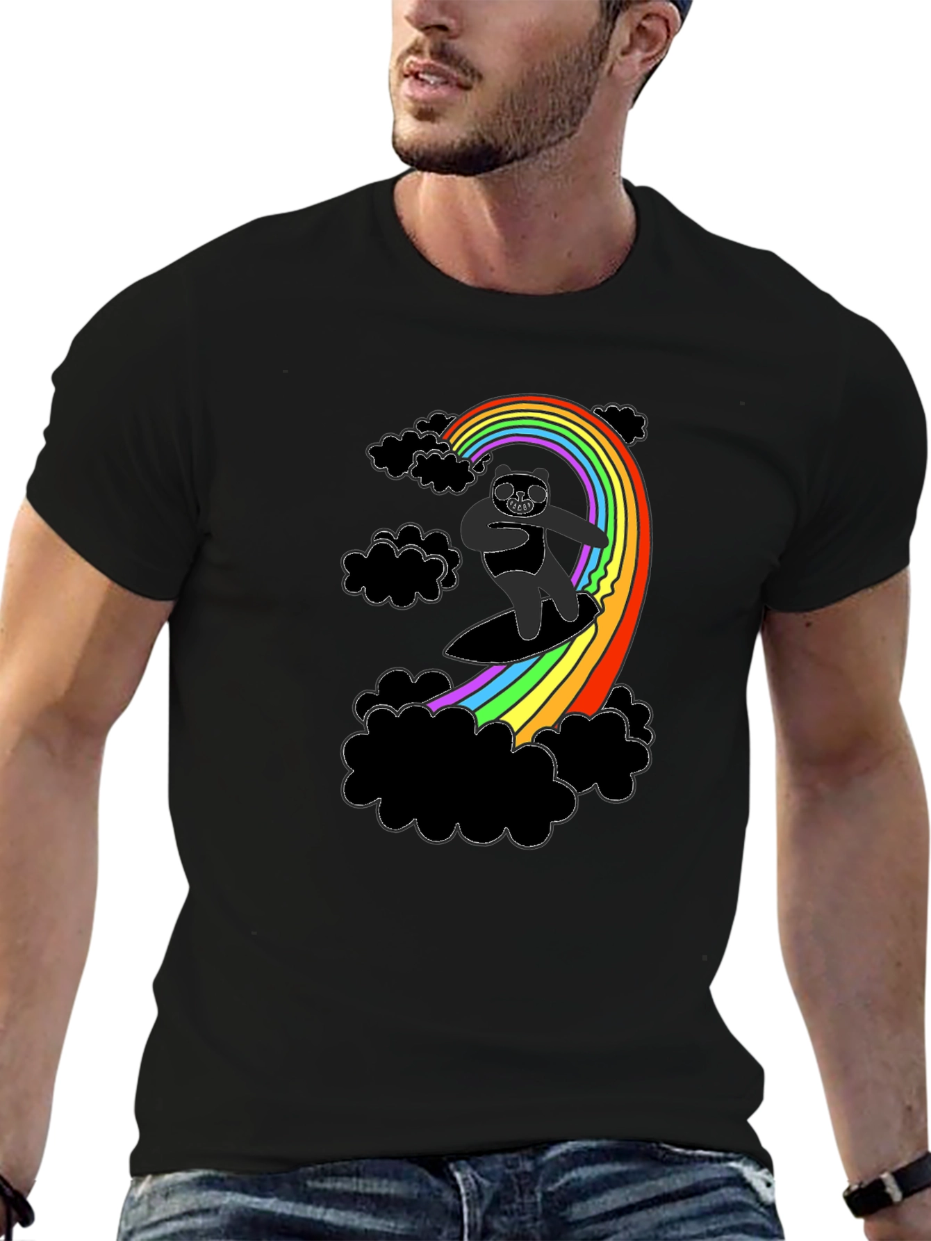 Rainbow Surfing Panda T-Shirt