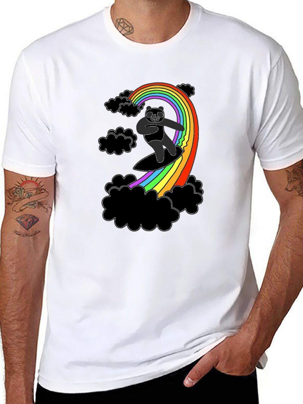 Rainbow Surfing Panda T-Shirt