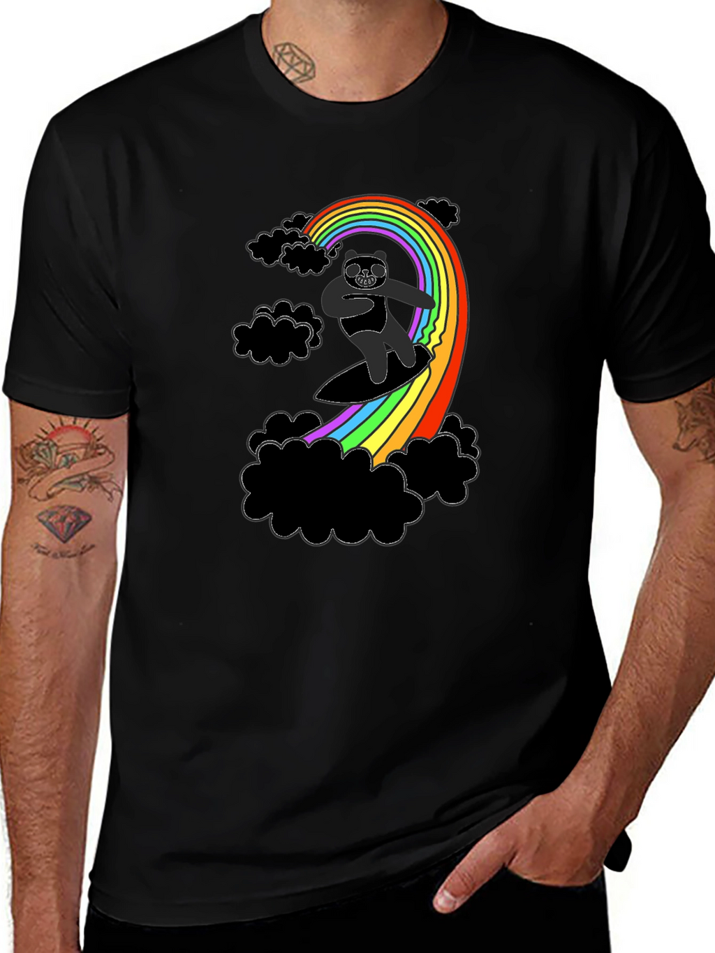 Rainbow Surfing Panda T-Shirt