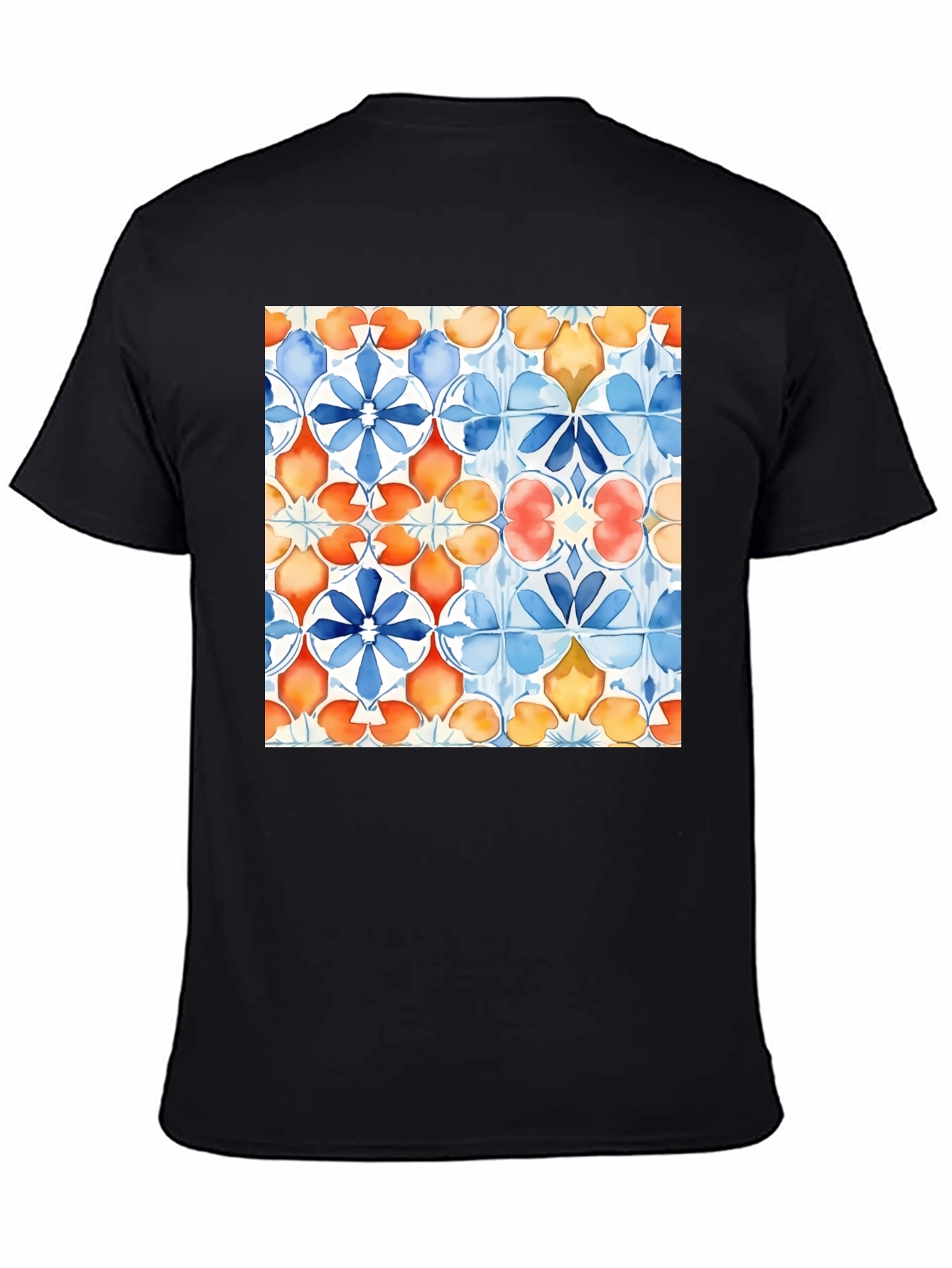 Azulejo Style Graphic Tee - Trendy Black T-Shirt