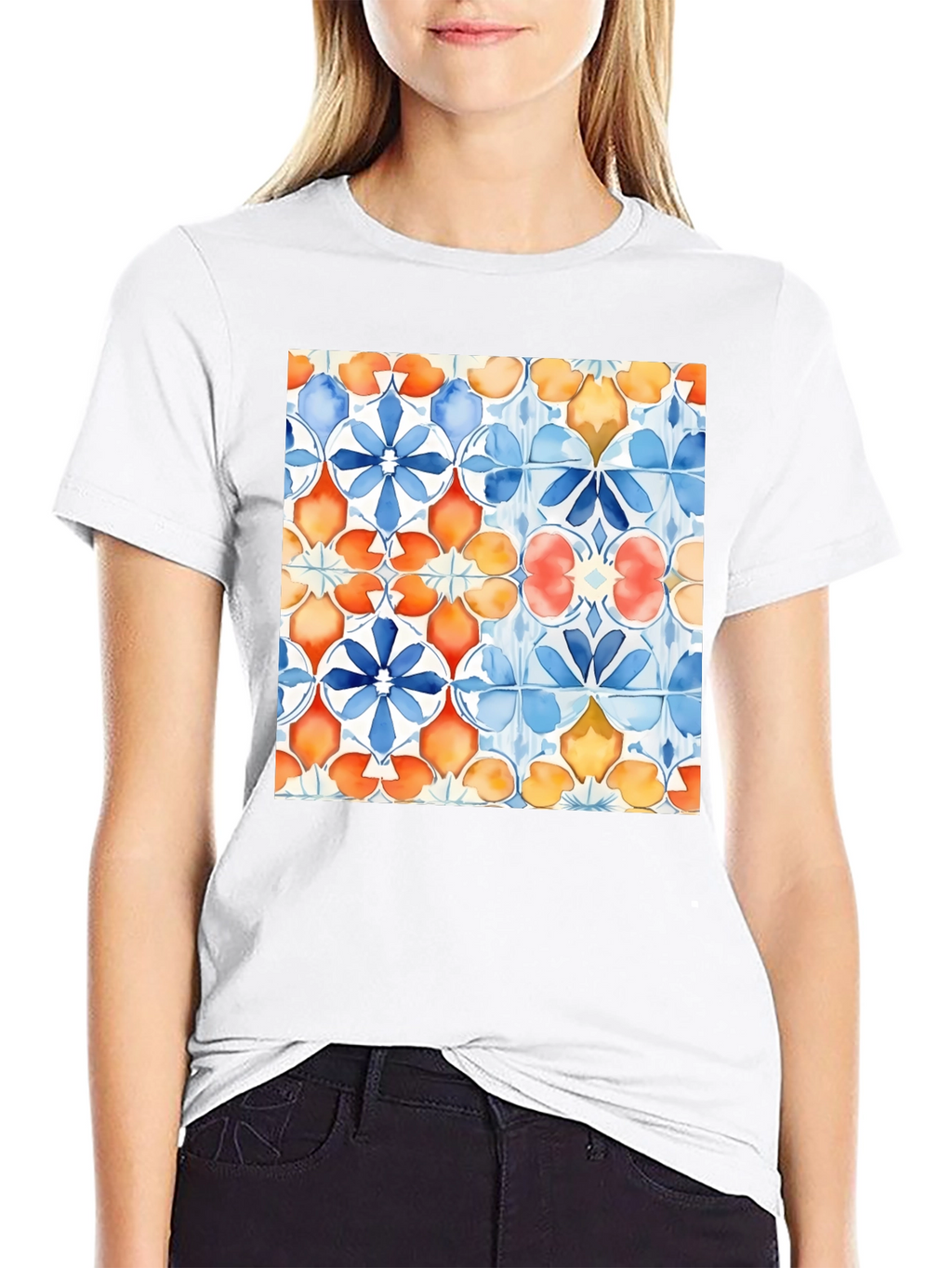 Azulejo Style Graphic Tee - Trendy Black T-Shirt