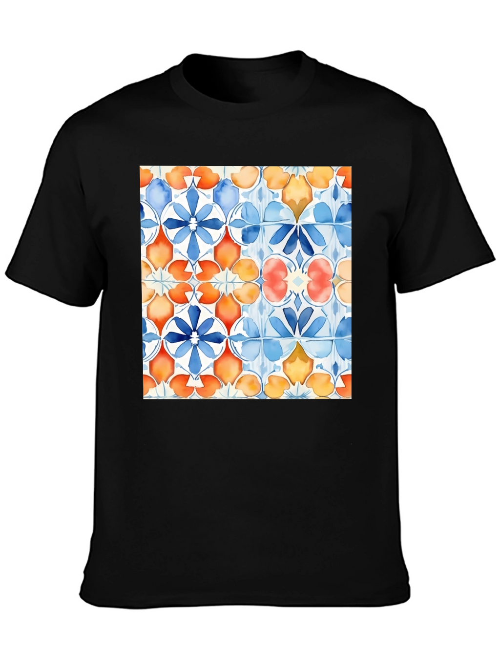 Azulejo Style Graphic Tee - Trendy Black T-Shirt