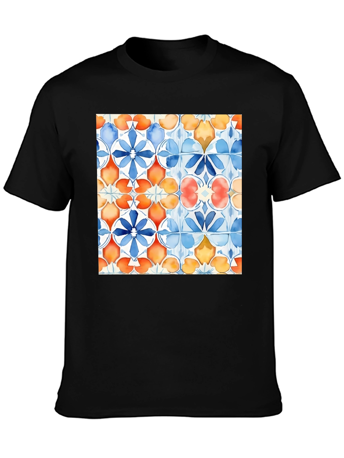 Azulejo Style Graphic Tee - Trendy Black T-Shirt