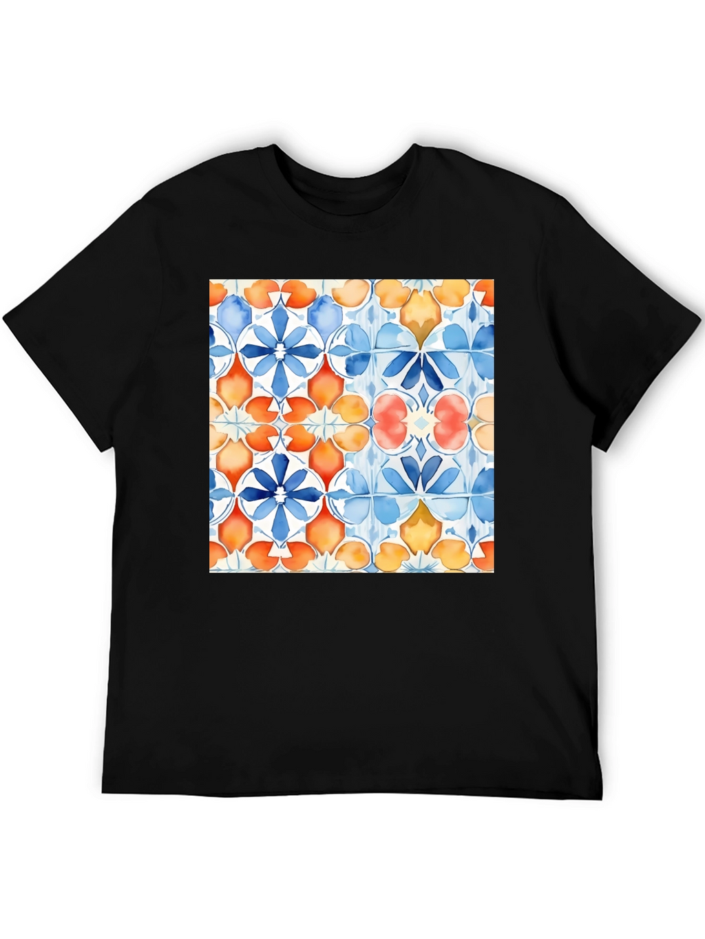 Azulejo Style Graphic Tee - Trendy Black T-Shirt