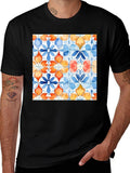 Azulejo Style Graphic Tee - Trendy Black T-Shirt