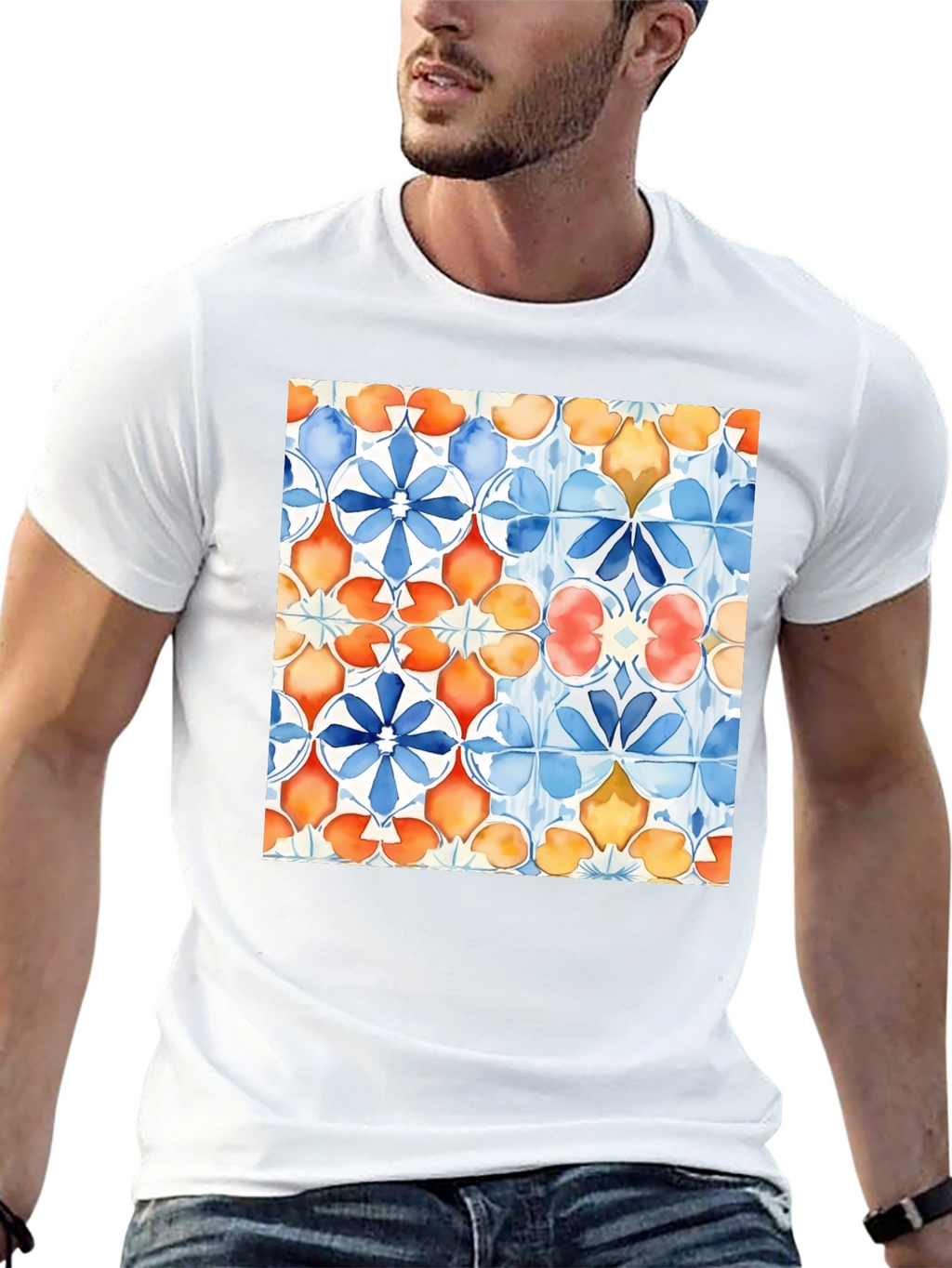 Azulejo Style Graphic Tee - Trendy Black T-Shirt