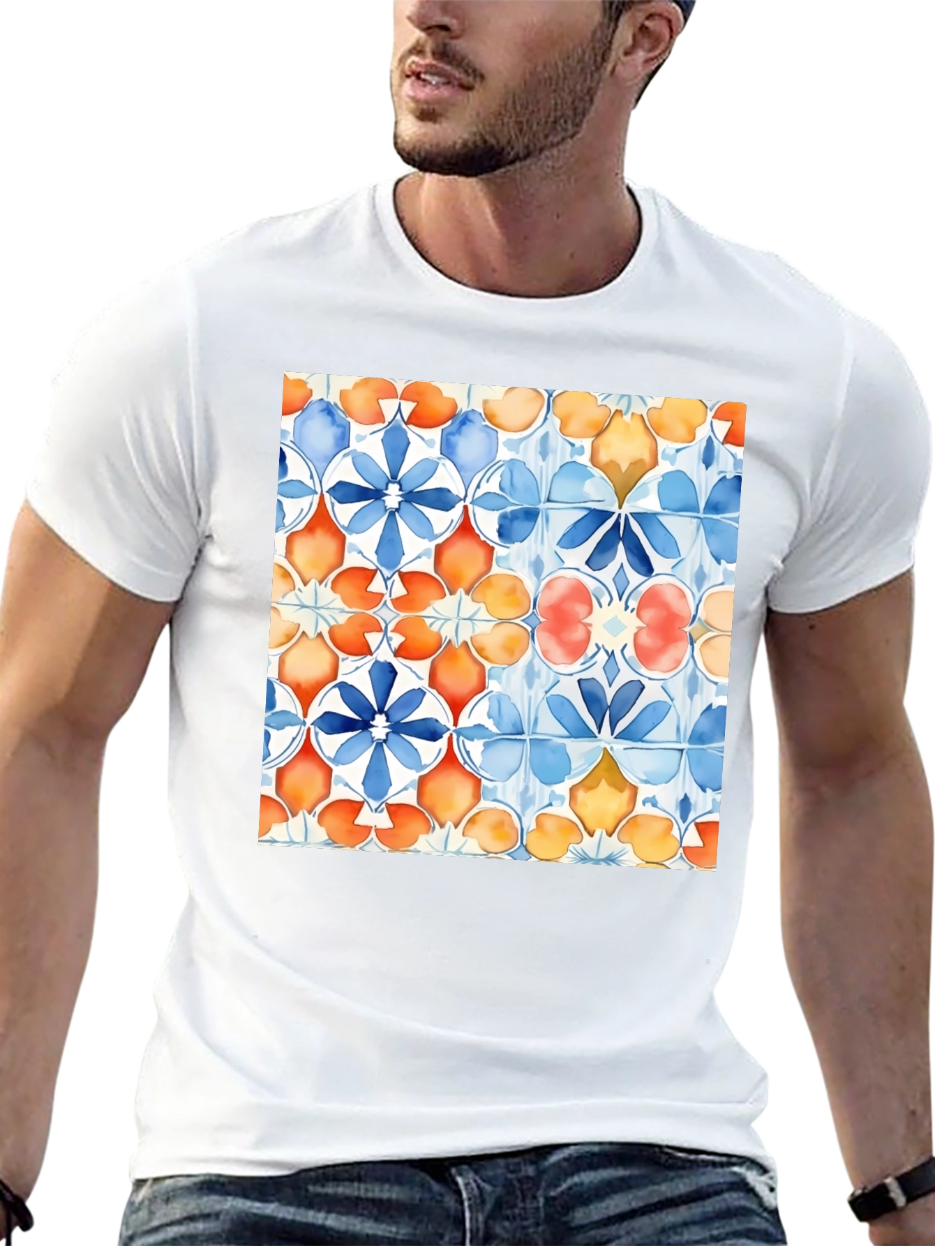 Azulejo Style Graphic Tee - Trendy Black T-Shirt