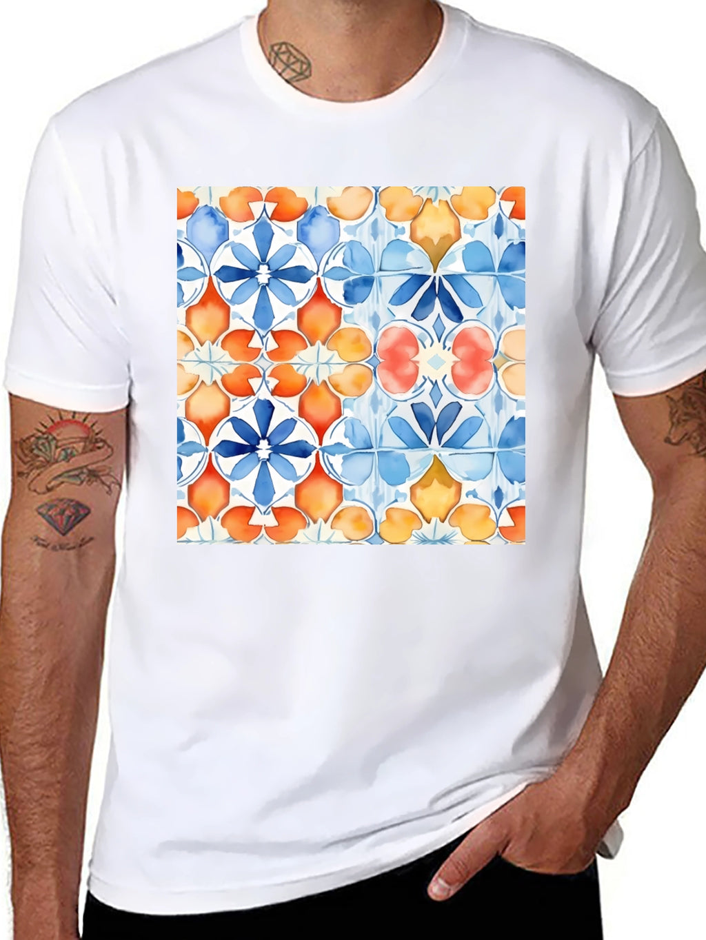 Azulejo Style Graphic Tee - Trendy Black T-Shirt