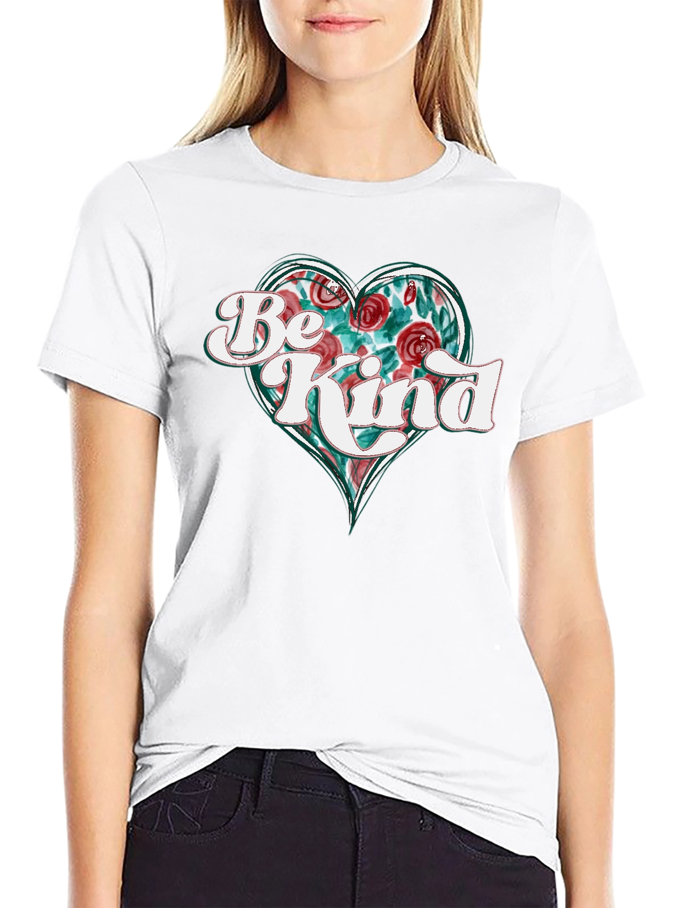 Be Kind Floral Heart Graphic T-Shirt