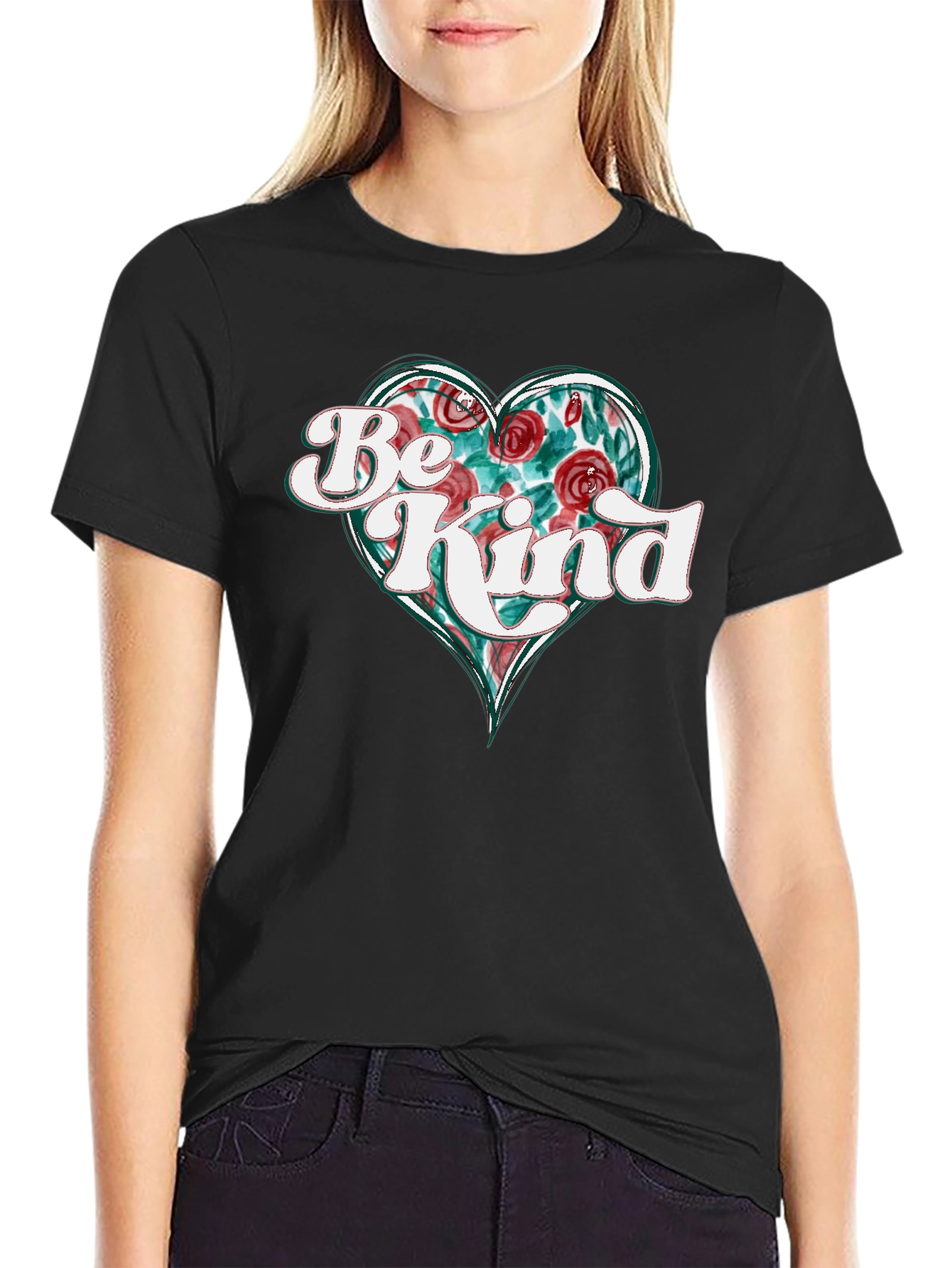 Be Kind Floral Heart Graphic T-Shirt