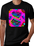 Retro Cassette Graphic Tee - 80s Neon Style