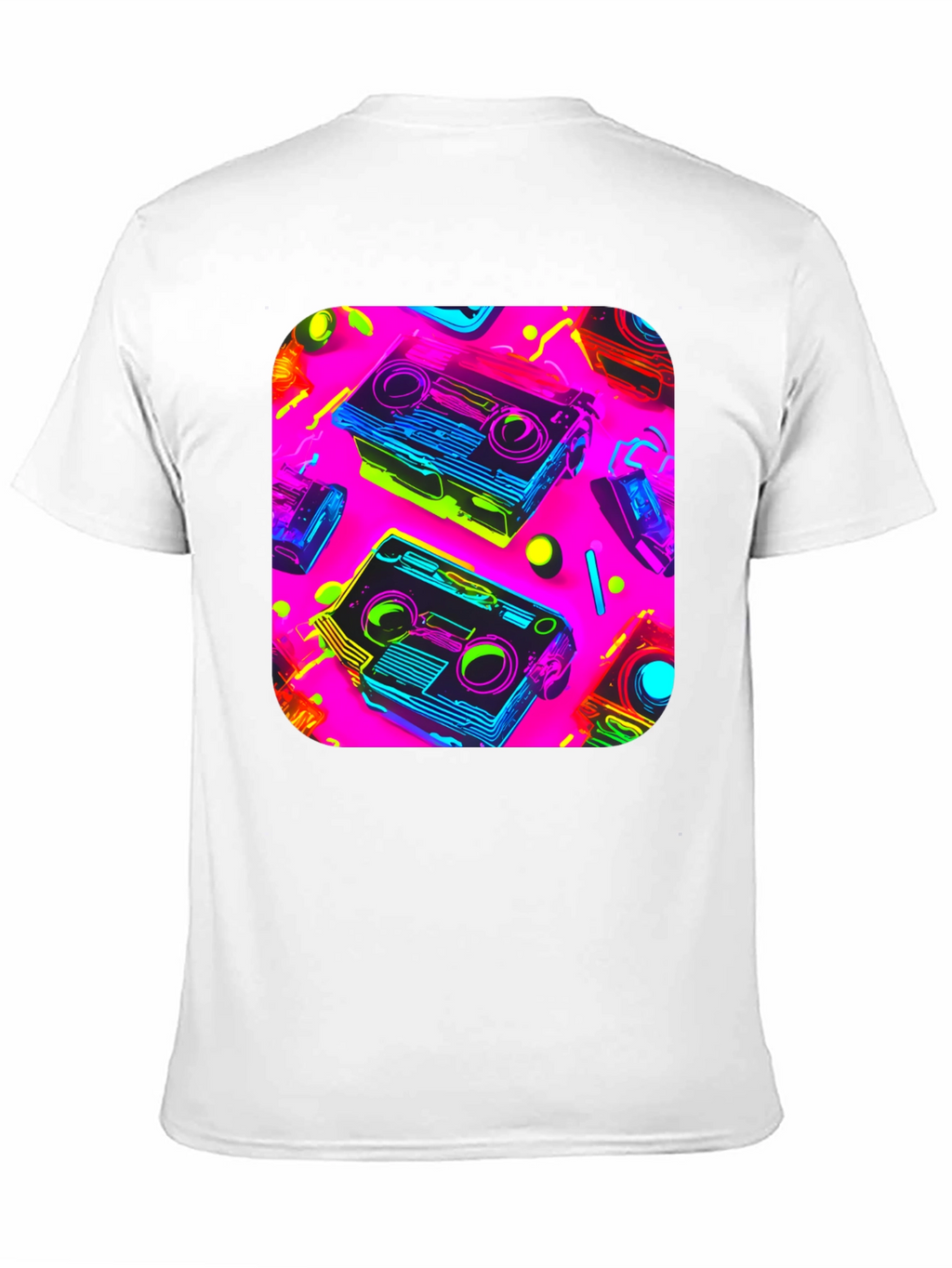 Retro Cassette Graphic Tee - 80s Neon Style