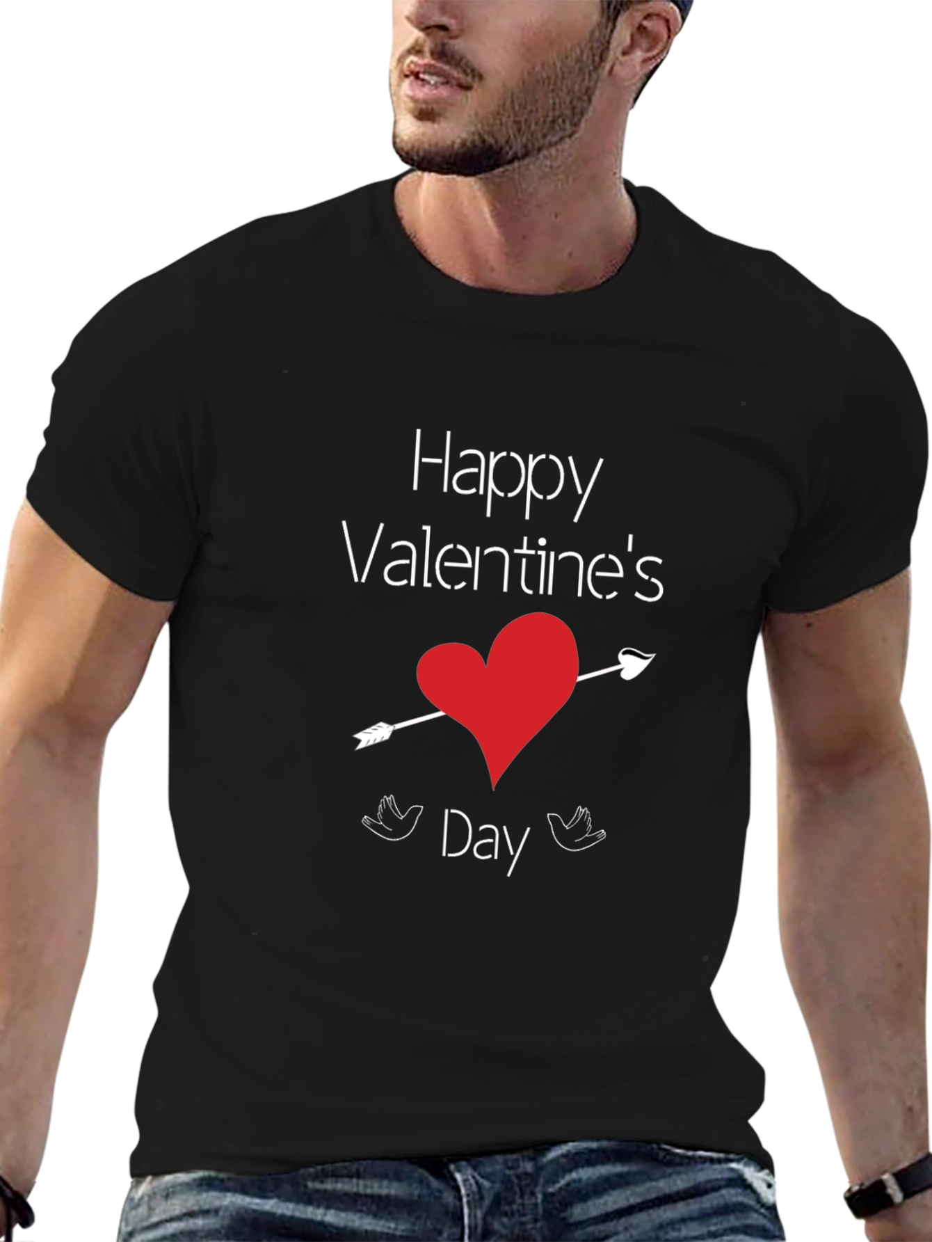 Valentines Day Heart Arrow Black T-Shirt
