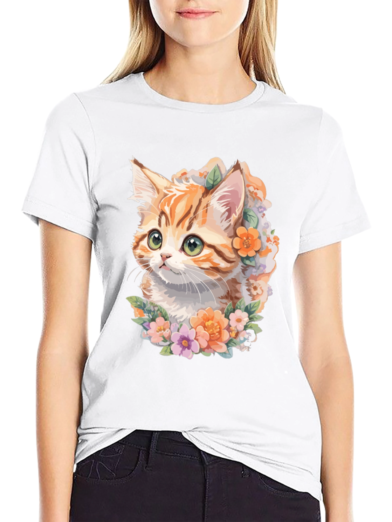 Floral Kitten T-Shirt - Unique Cat Lover Gift
