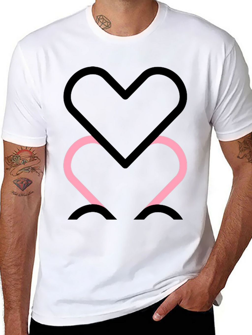 Black Tee with Two Heart Outline Graphic