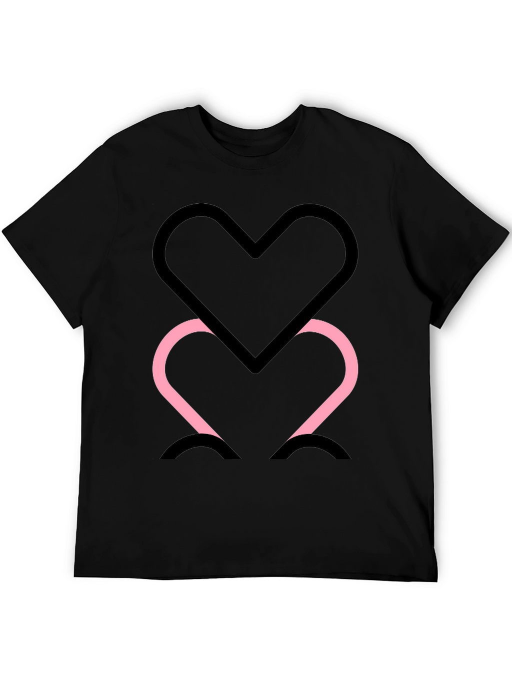Black Tee with Two Heart Outline Graphic