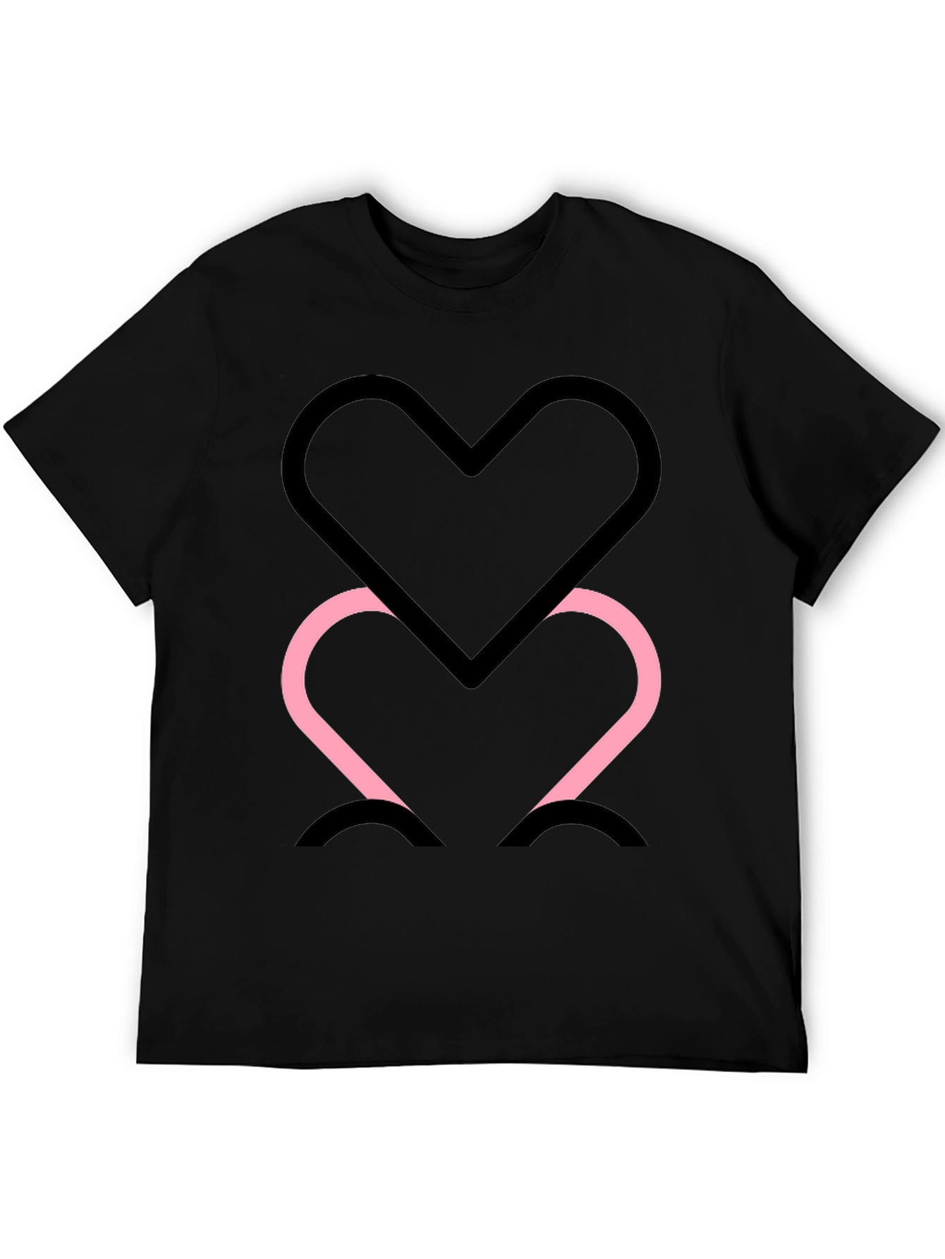 Black Tee with Two Heart Outline Graphic