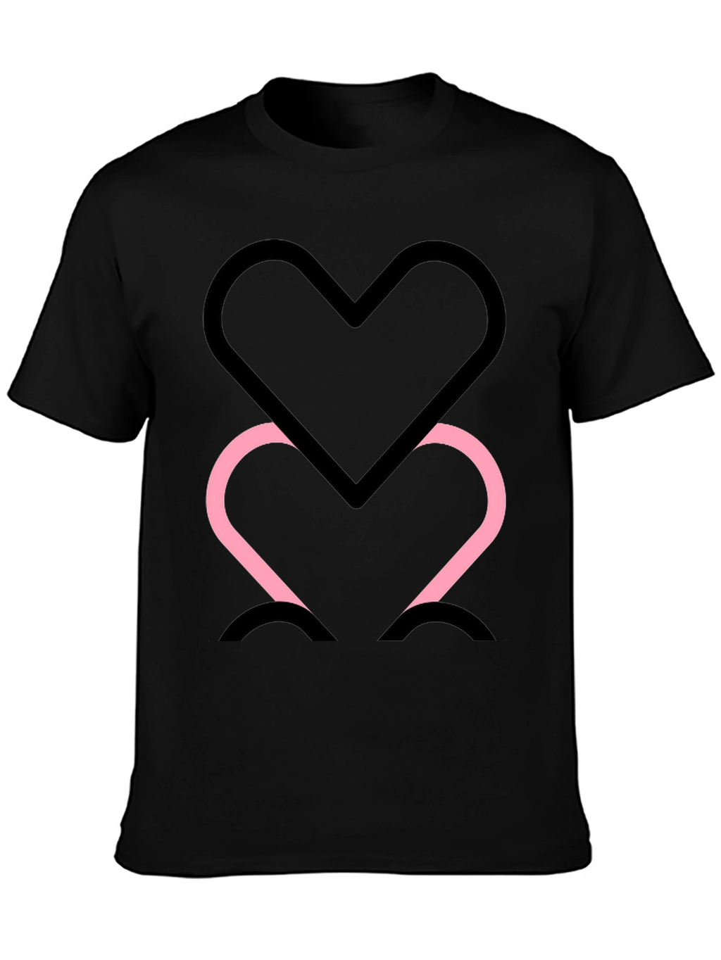 Black Tee with Two Heart Outline Graphic