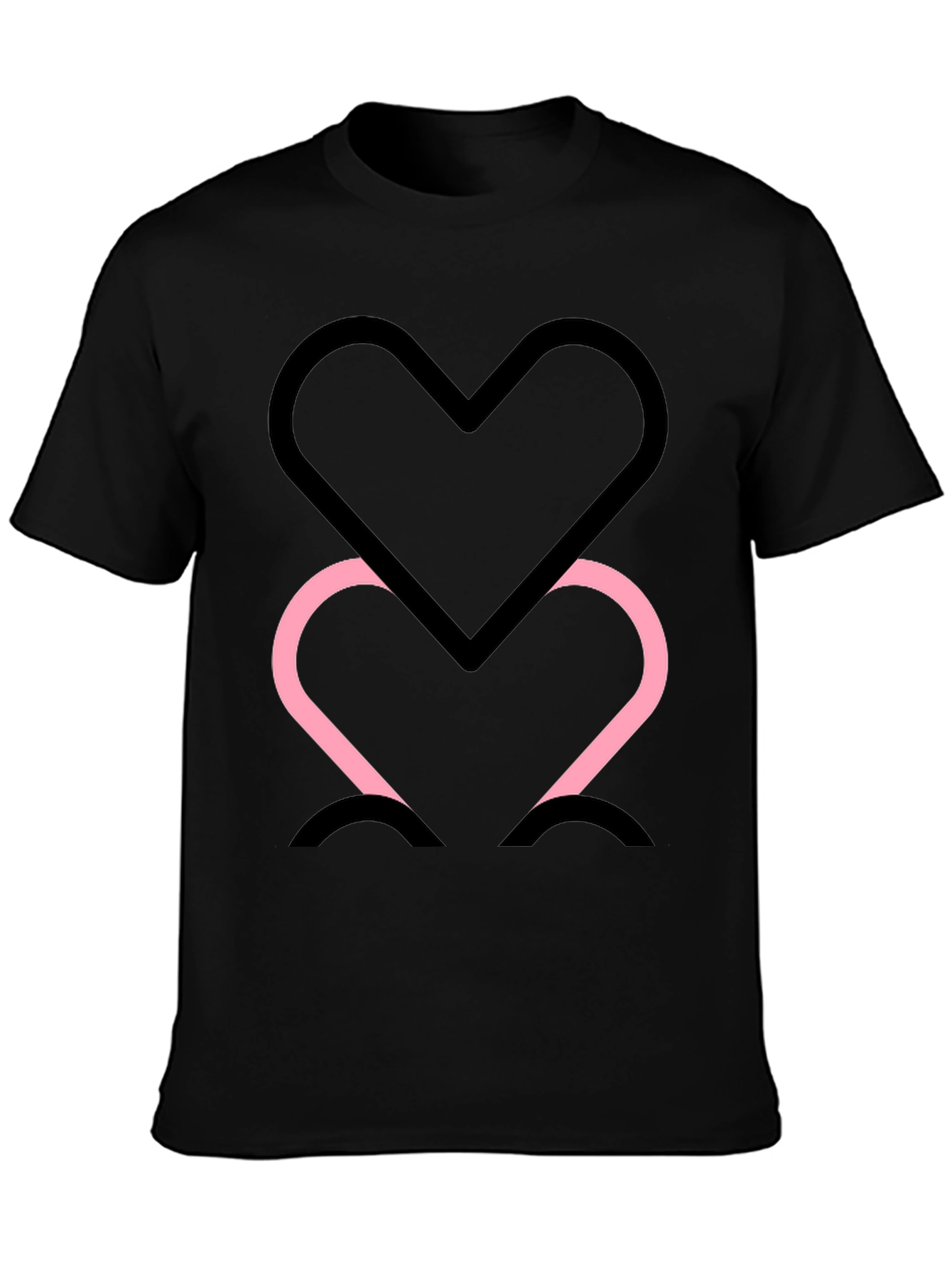 Black Tee with Two Heart Outline Graphic