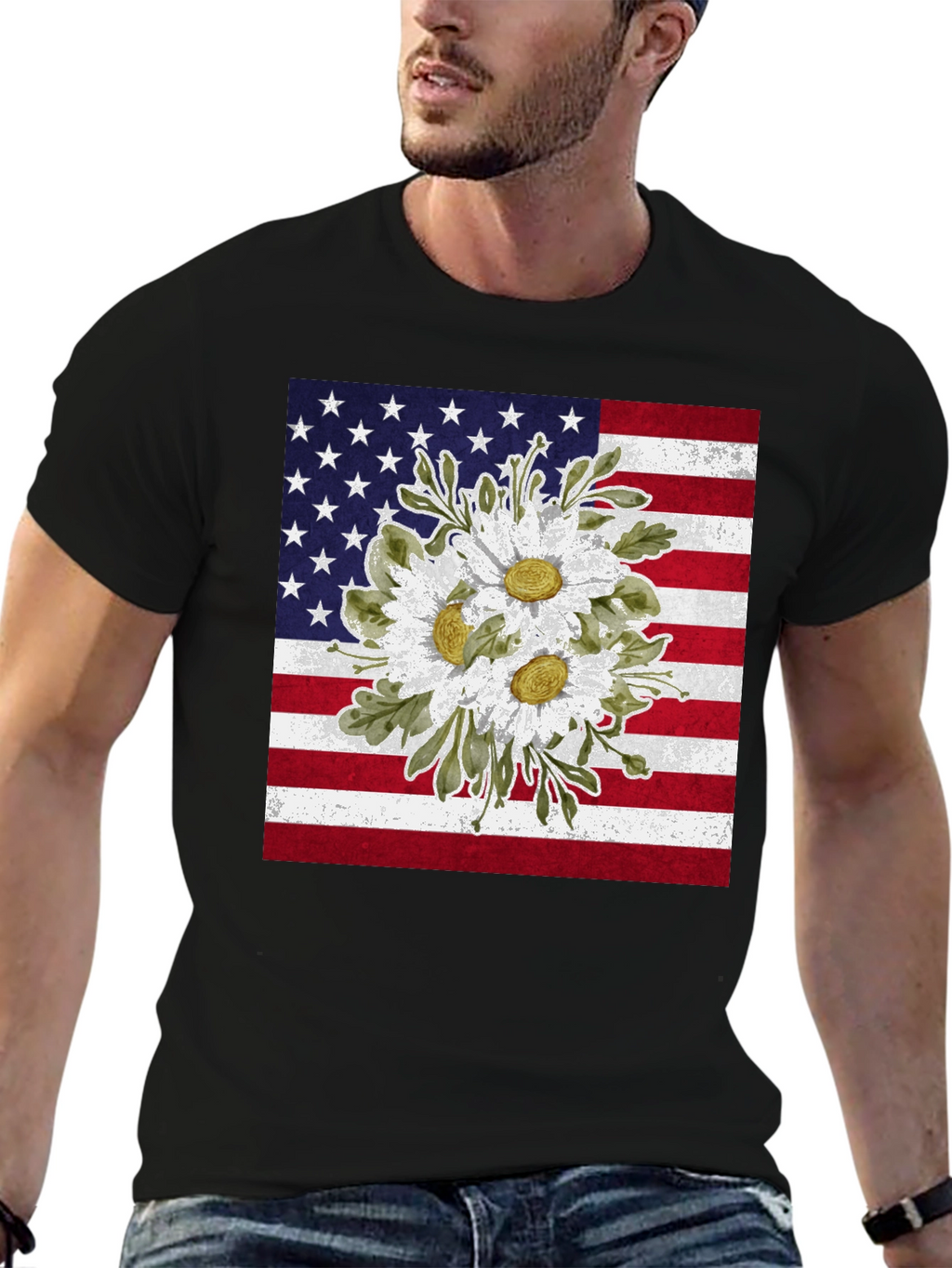 American Flag Floral T-Shirt