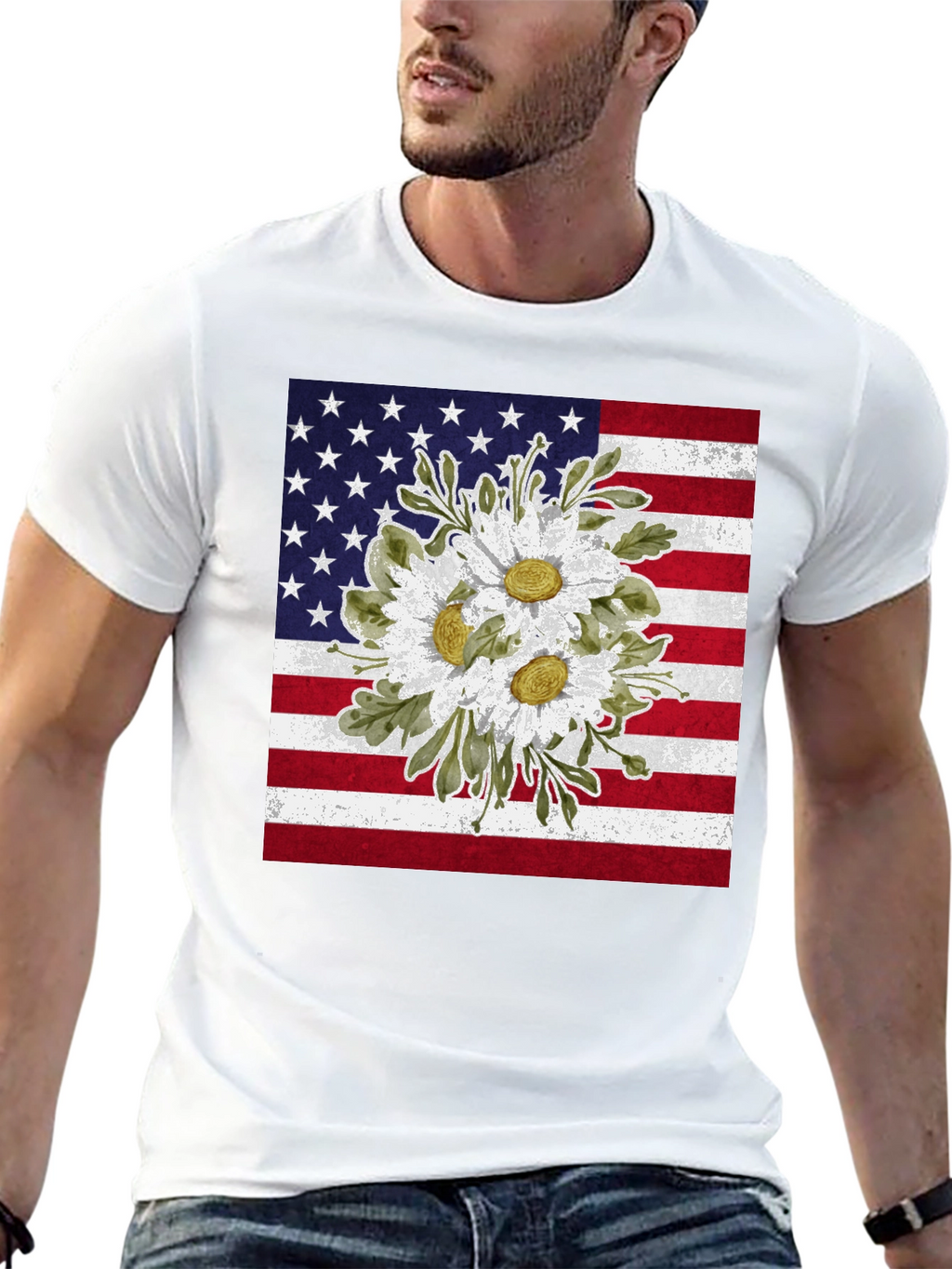 American Flag Floral T-Shirt