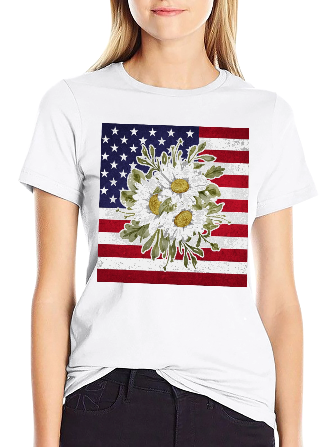 American Flag Floral T-Shirt