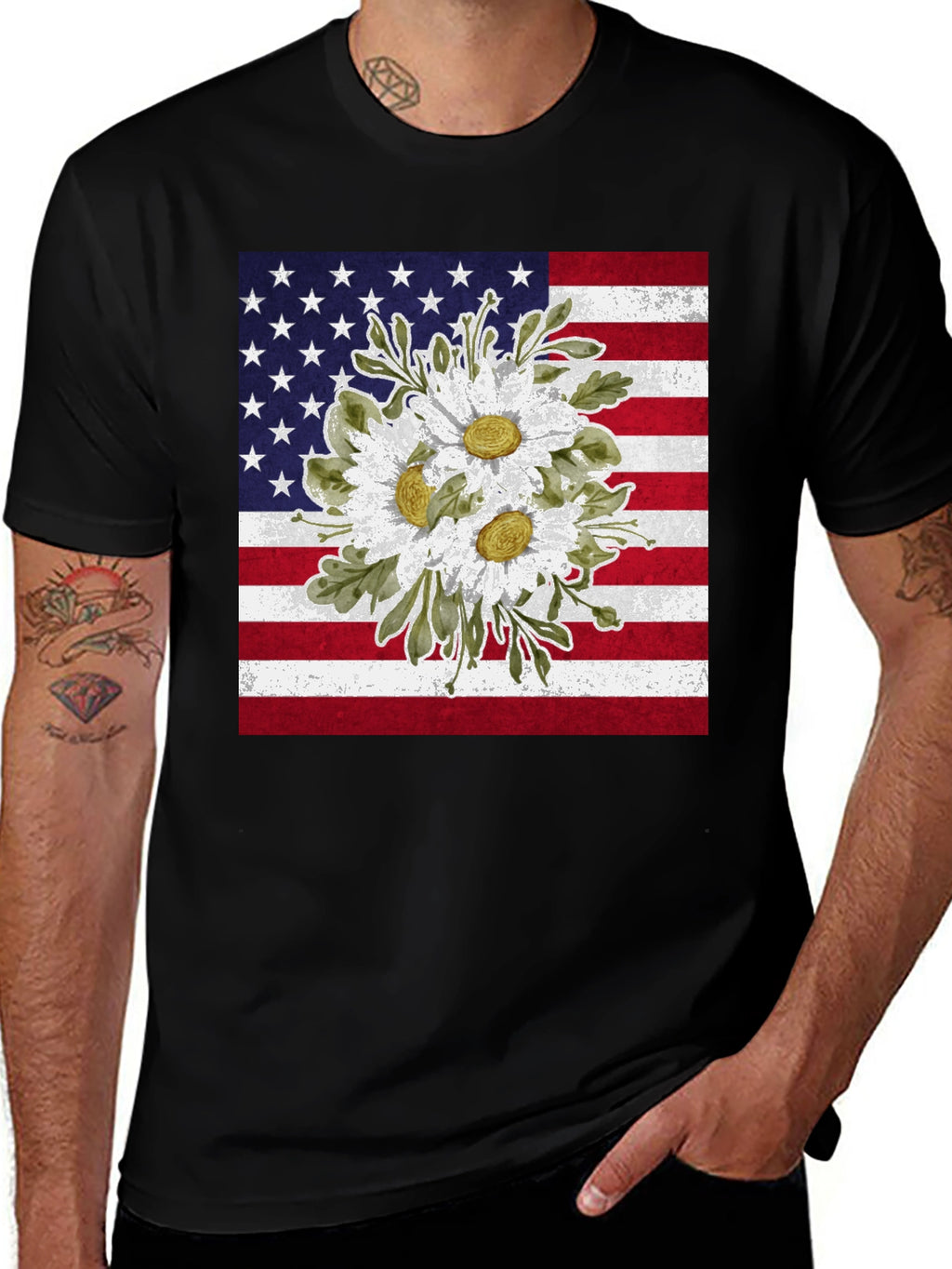 American Flag Floral T-Shirt