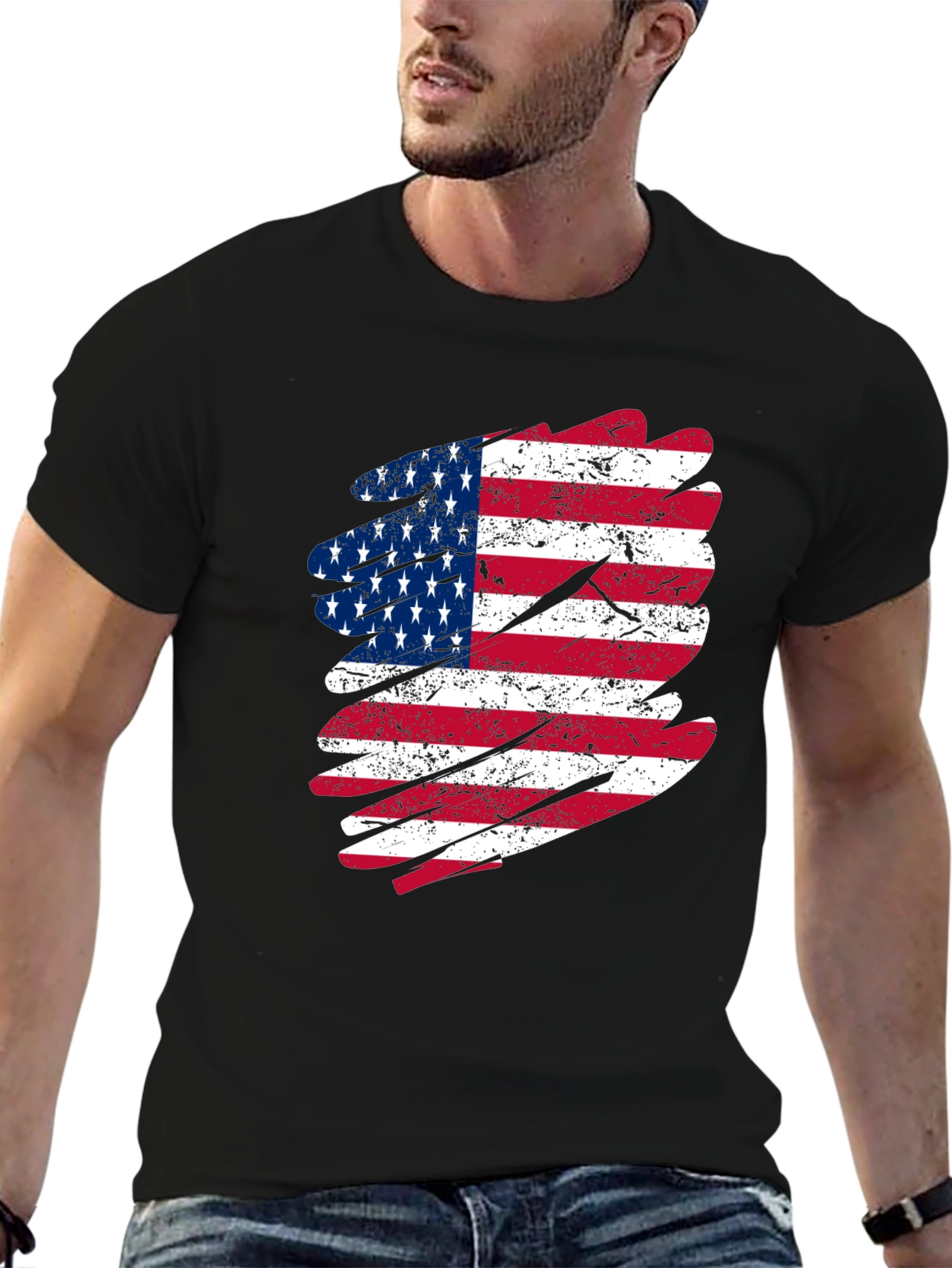 USA Flag Graphic Tee - Patriotic Black T-Shirt