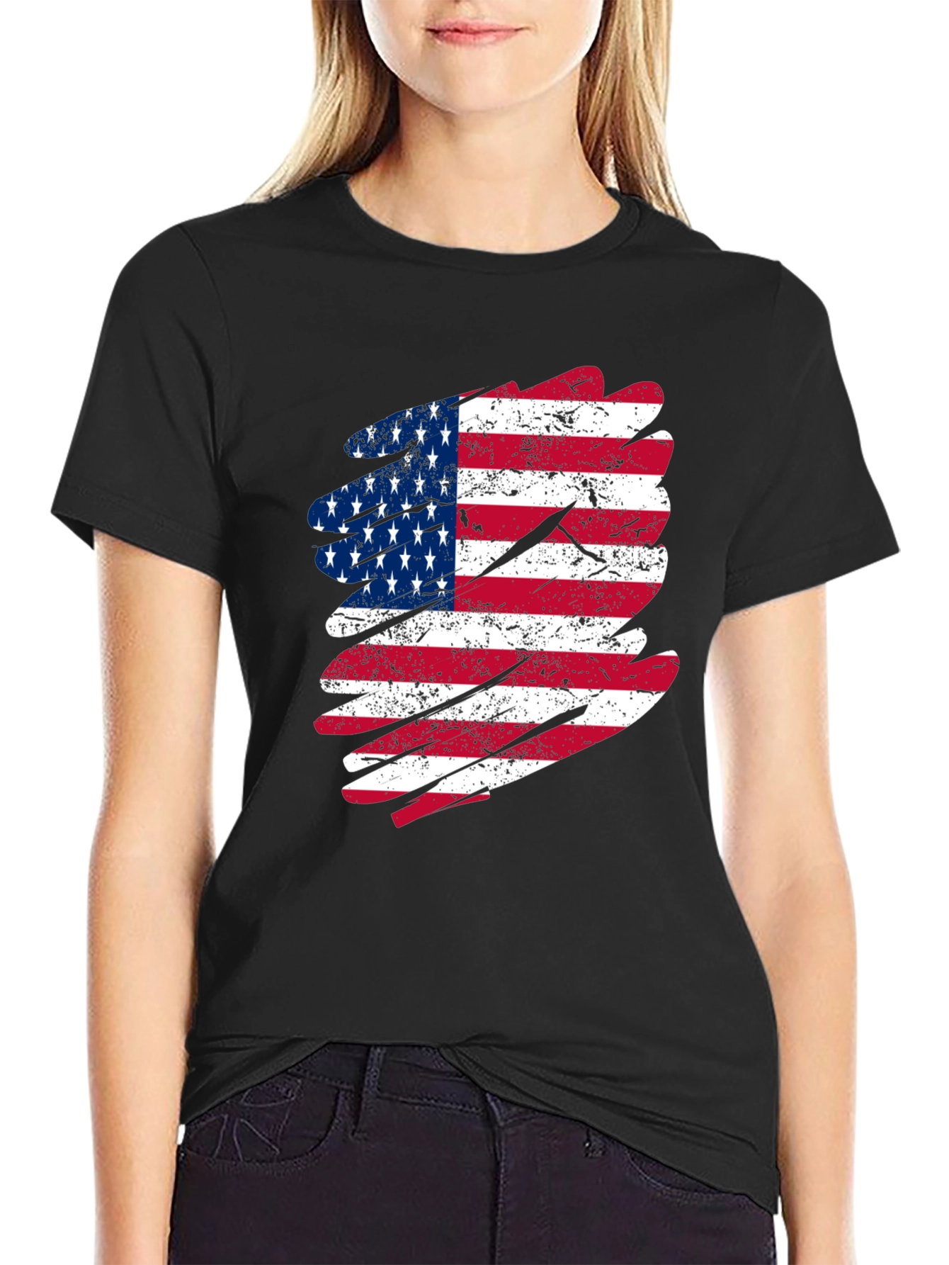 USA Flag Graphic Tee - Patriotic Black T-Shirt