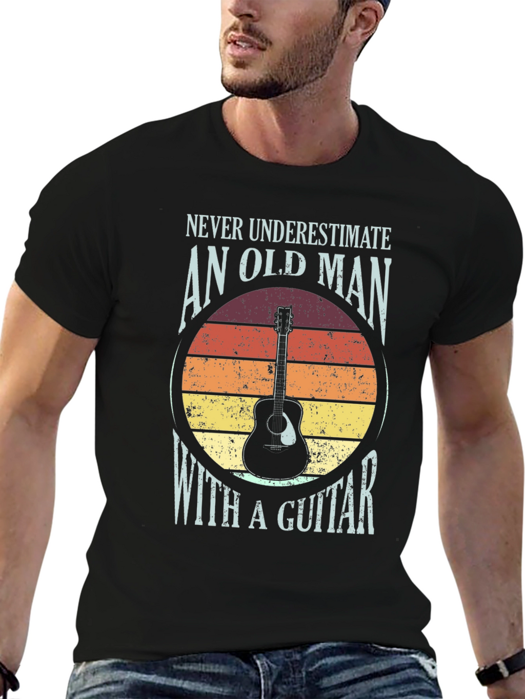 Old Man with a Guitar T-Shirt - Black