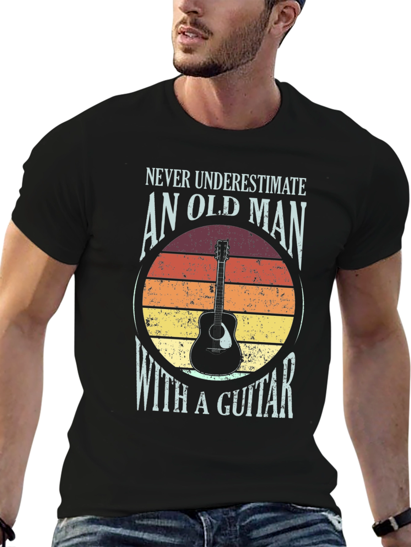 Old Man with a Guitar T-Shirt - Black