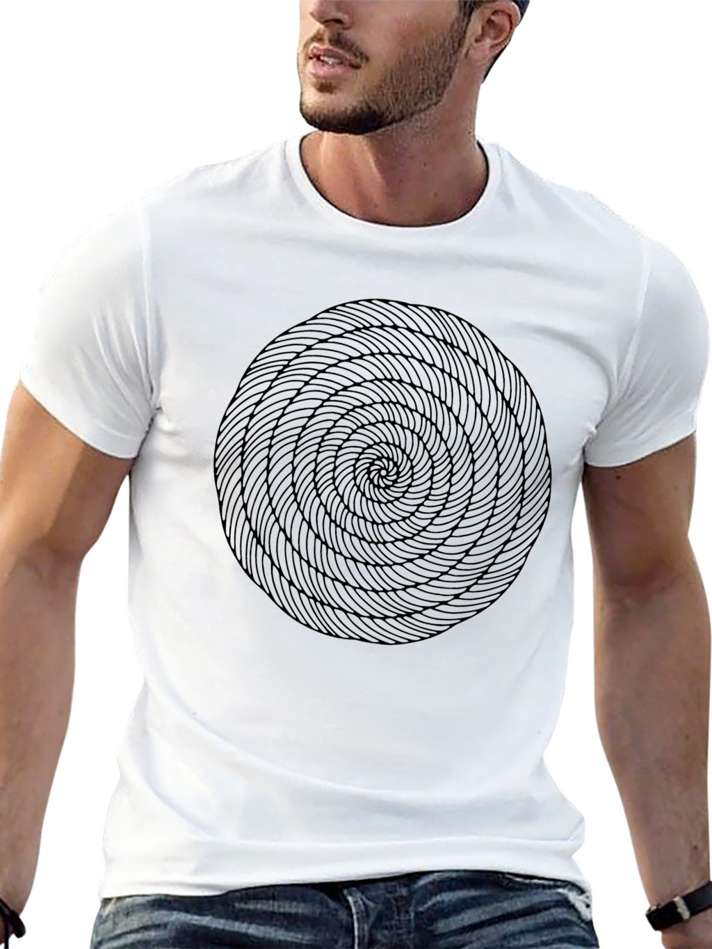 Abstract Spiral Design Black Cotton T-Shirt