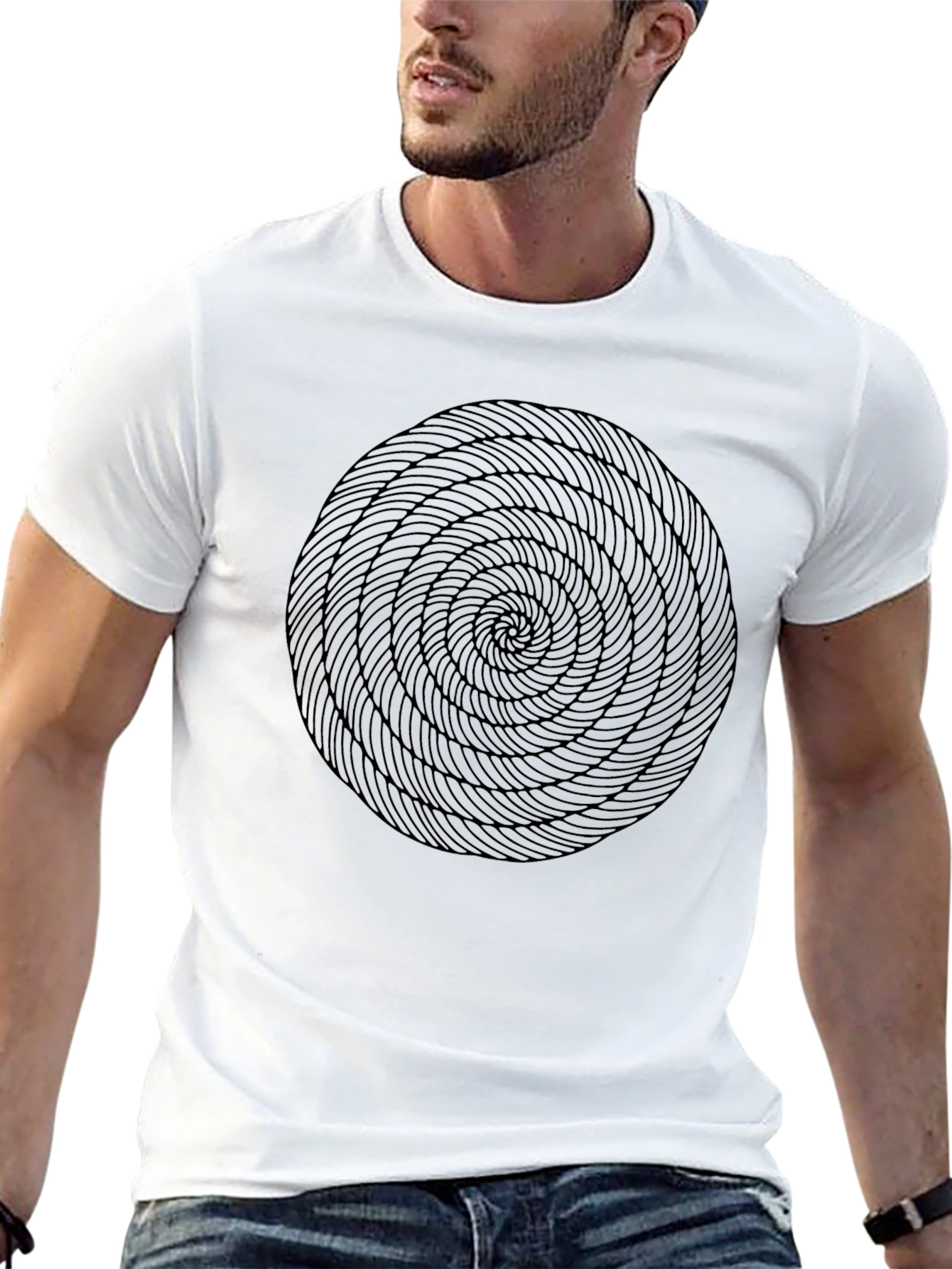 Abstract Spiral Design Black Cotton T-Shirt