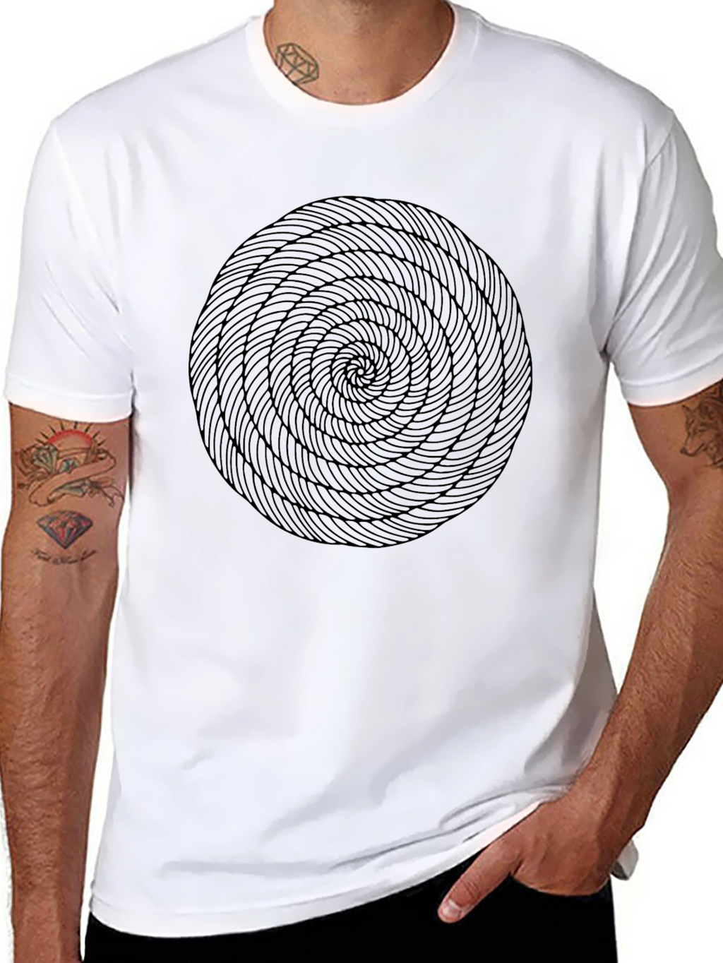 Abstract Spiral Design Black Cotton T-Shirt