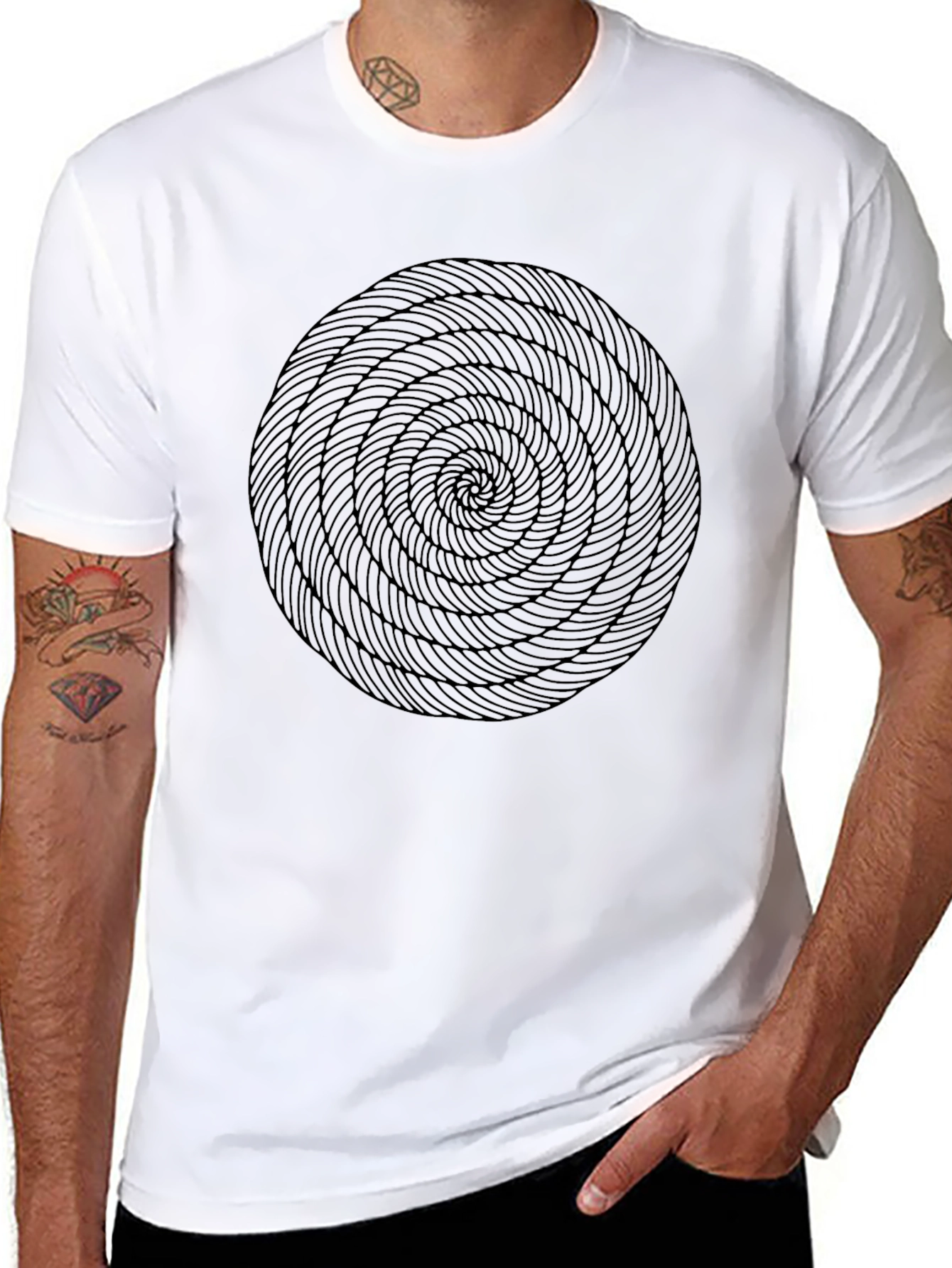 Abstract Spiral Design Black Cotton T-Shirt